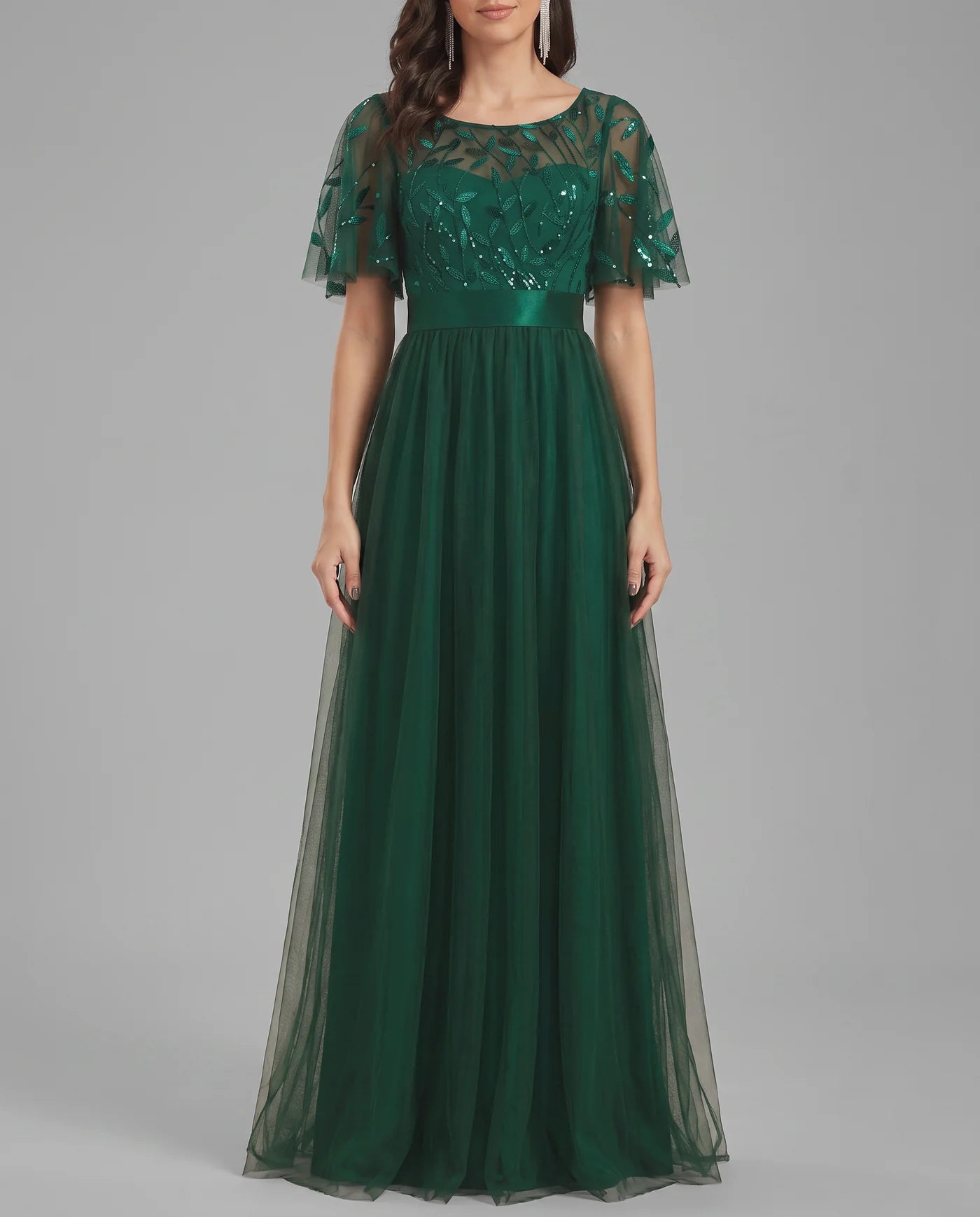 A-Line Short Sleeve Wedding Guest Maxi Dress