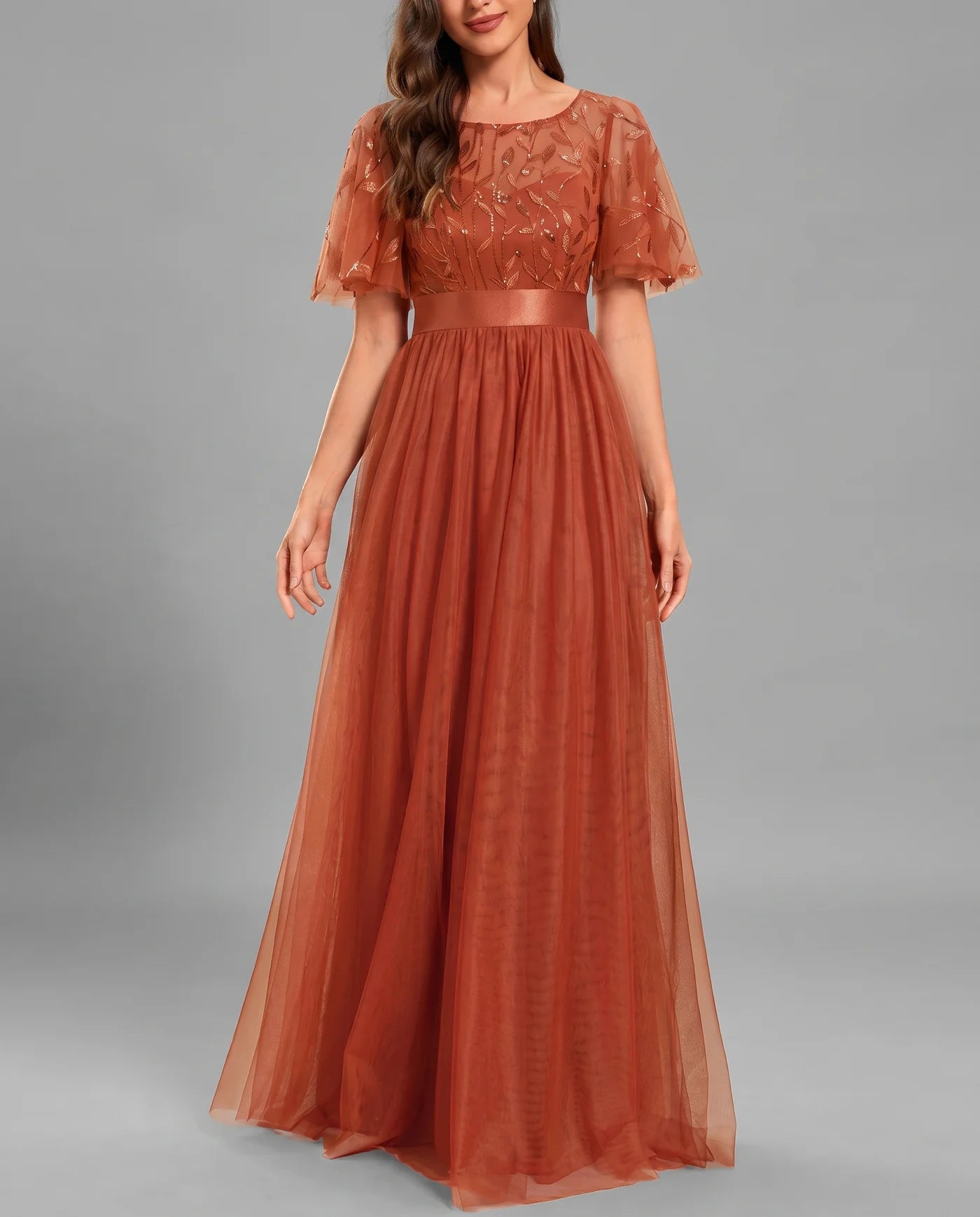 A-Line Short Sleeve Wedding Guest Maxi Dress