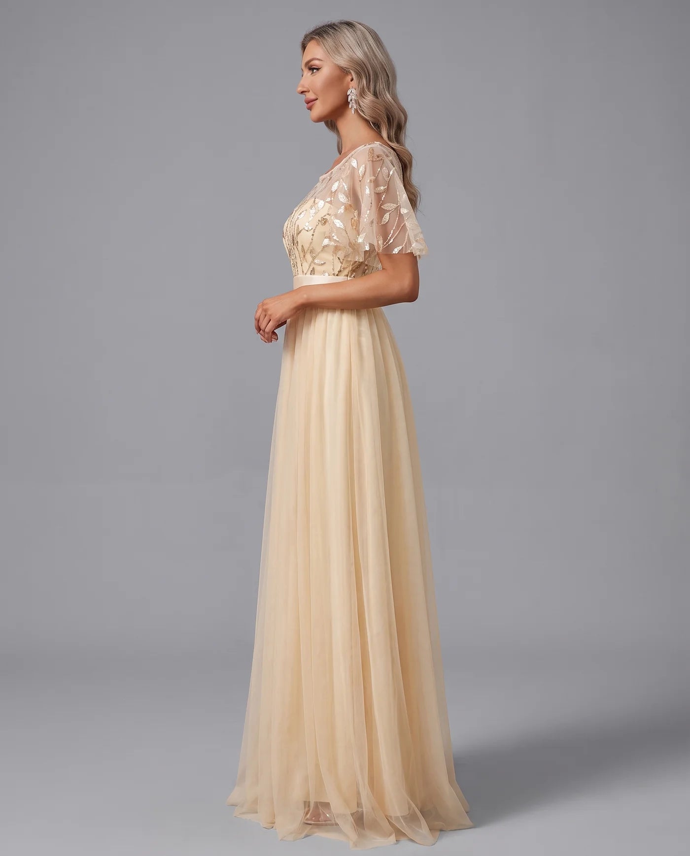 A-Line Short Sleeve Wedding Guest Maxi Dress