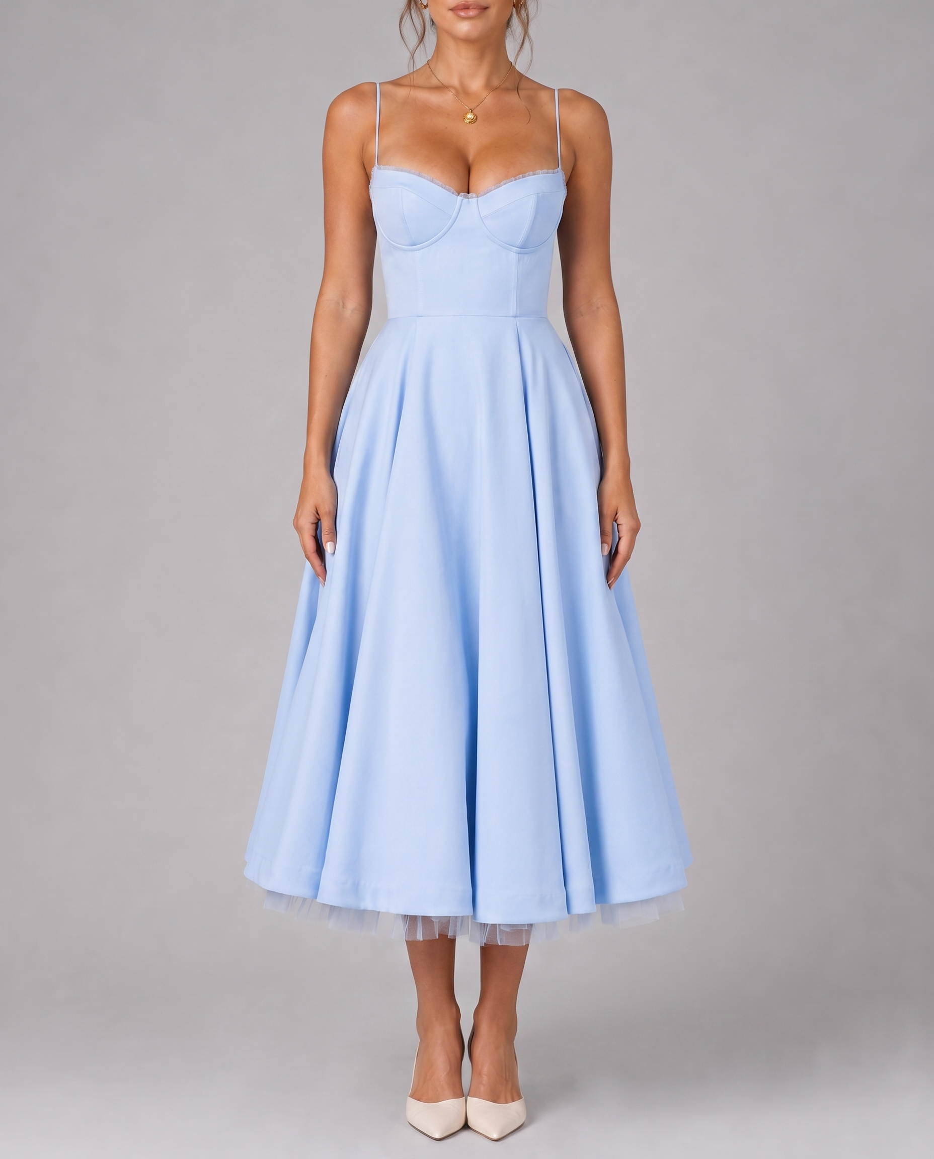 Corset Midi Dress with Full Skirt