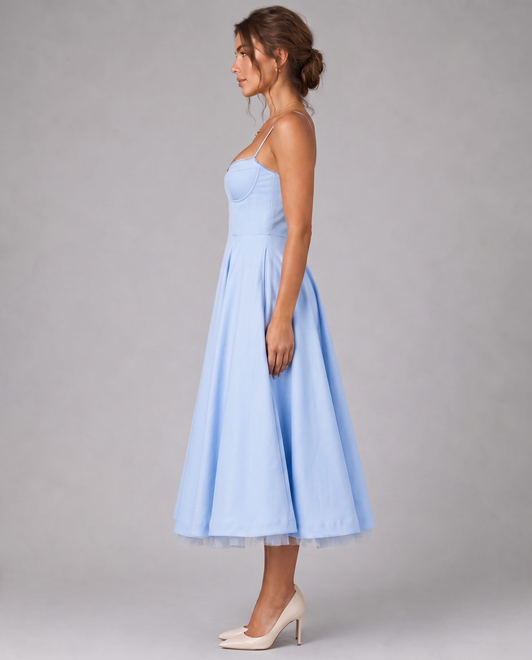 Corset Midi Dress with Full Skirt