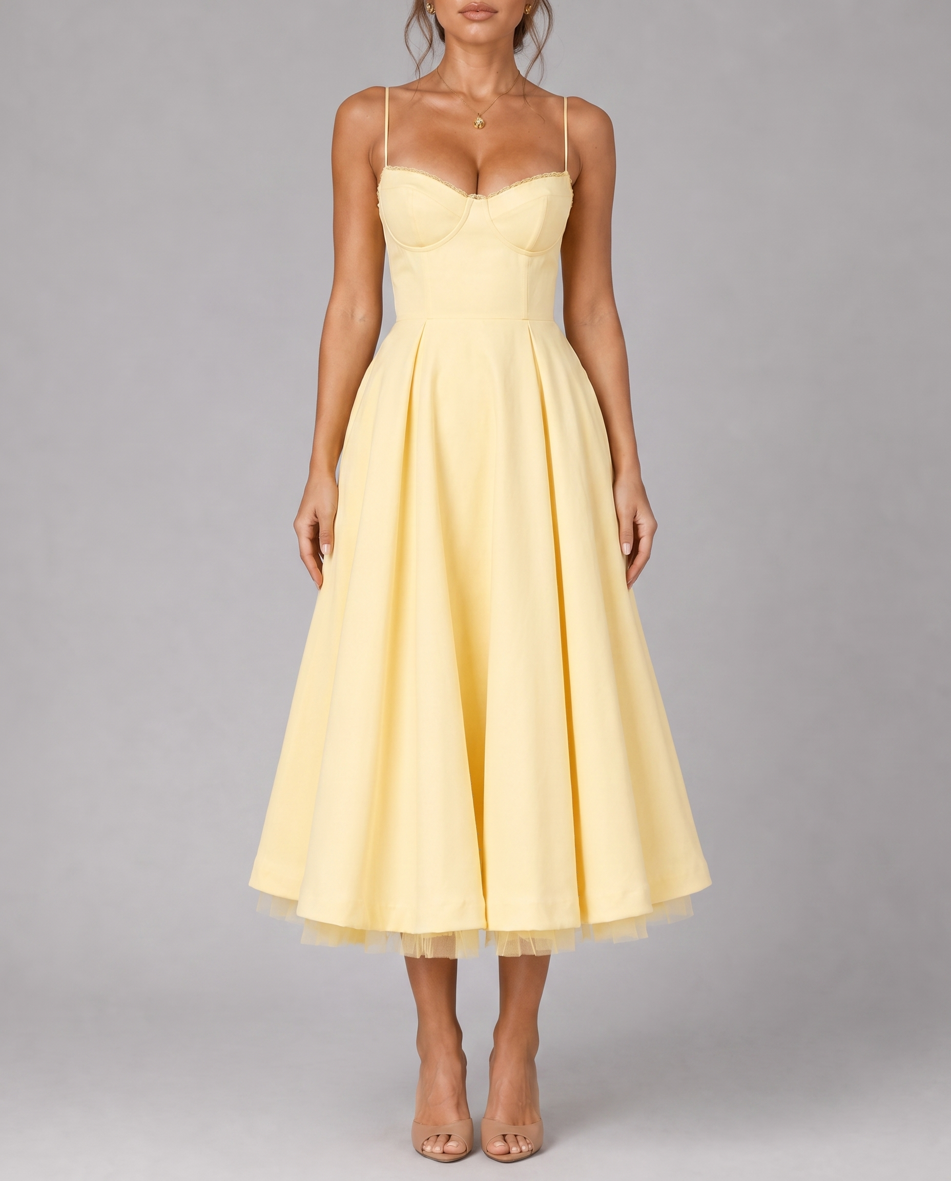 Corset Midi Dress with Full Skirt