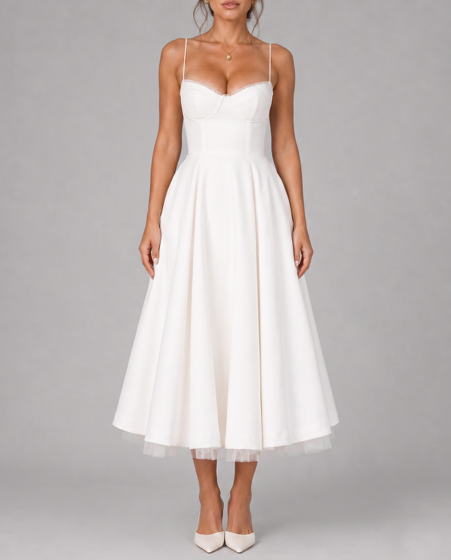 Corset Midi Dress with Full Skirt