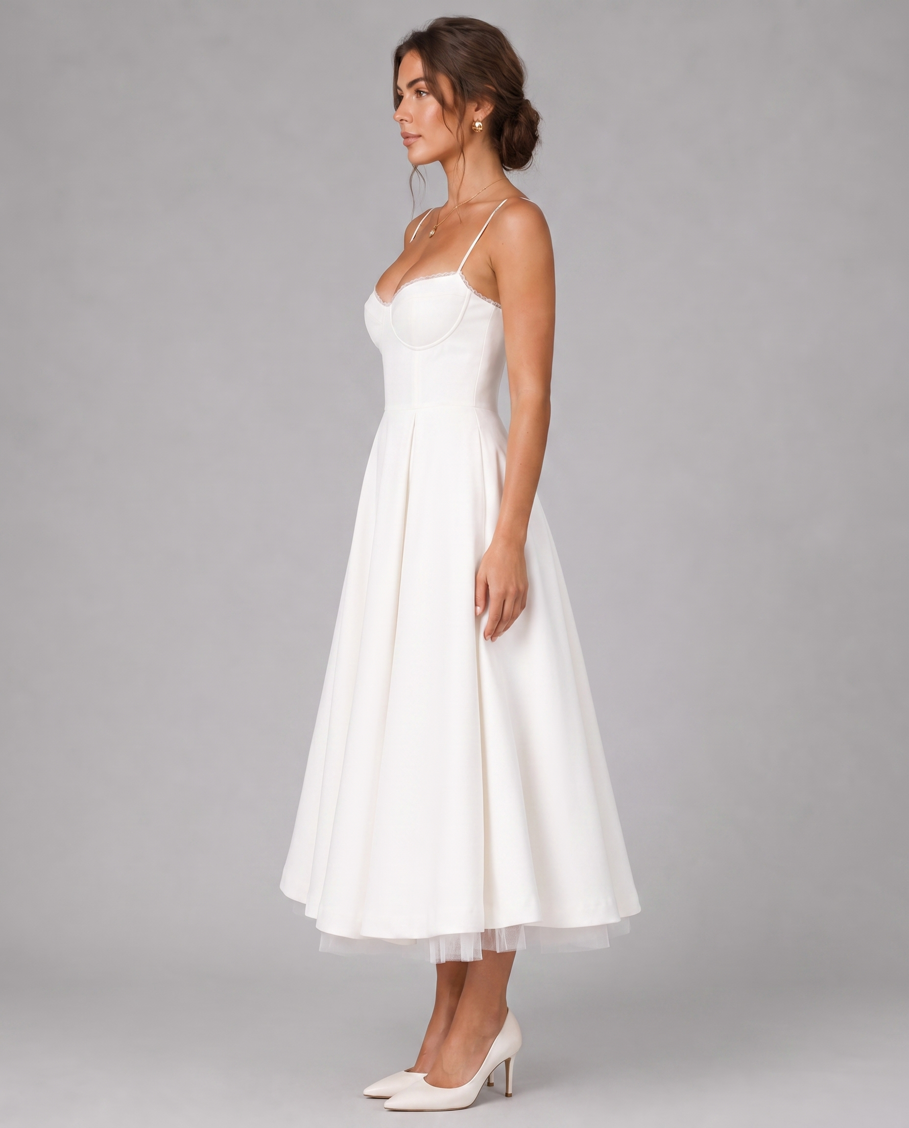 Corset Midi Dress with Full Skirt