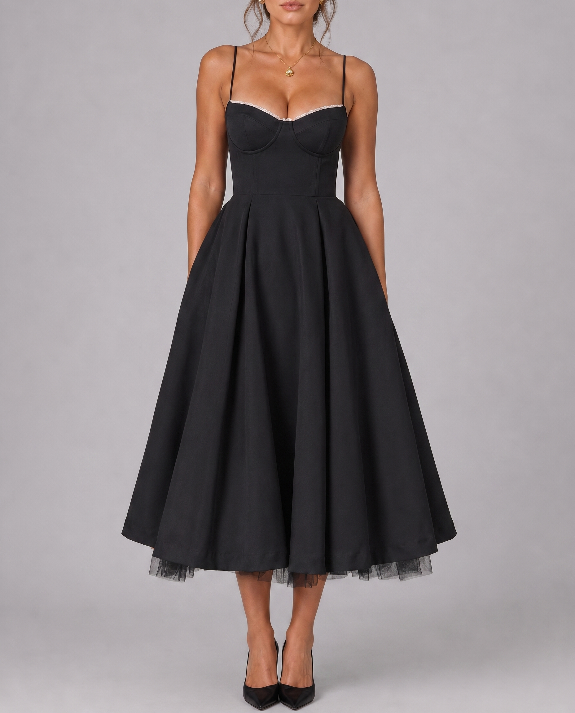 Corset Midi Dress with Full Skirt