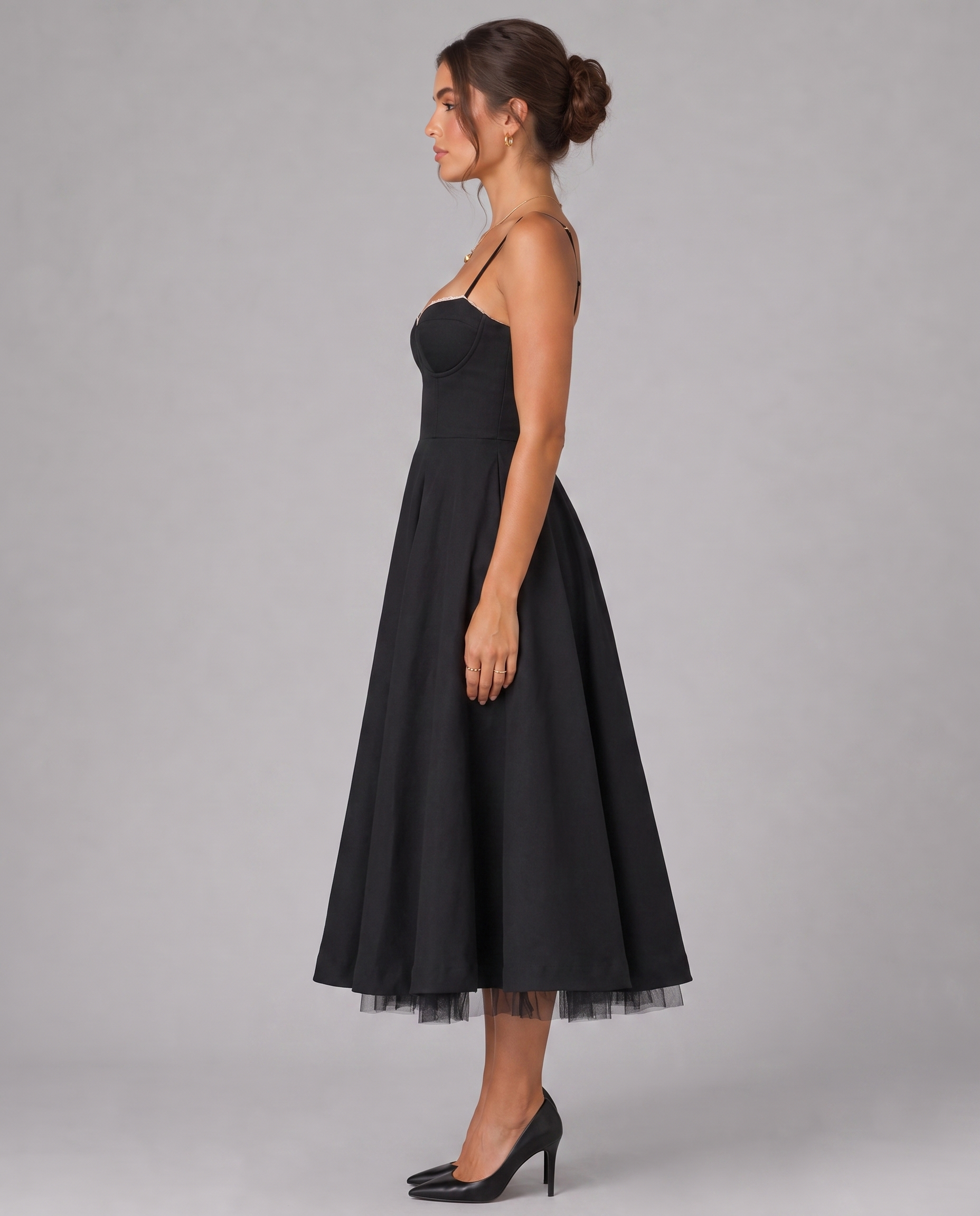 Corset Midi Dress with Full Skirt