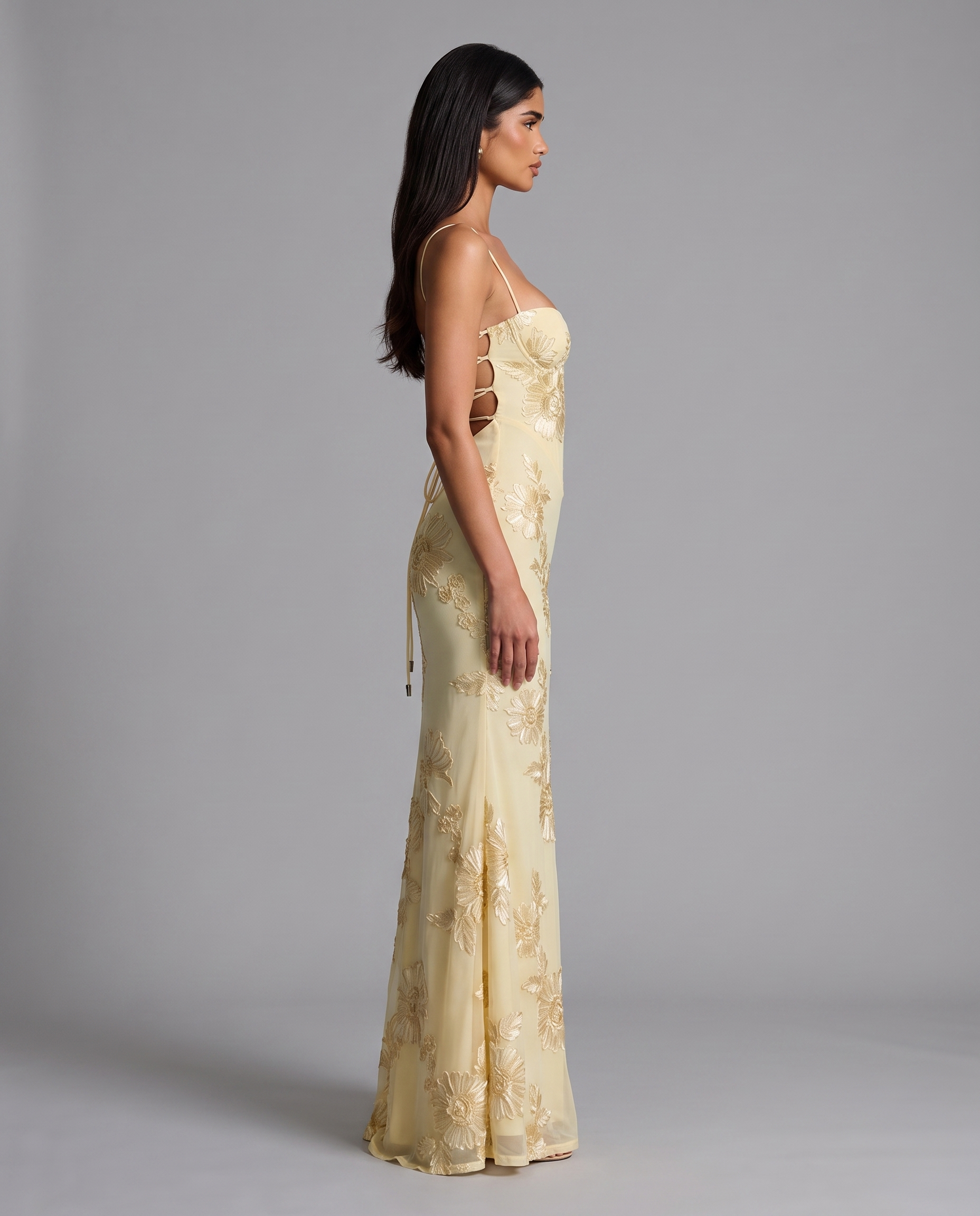 Floral Corset Maxi Dress with Lace-Up Back