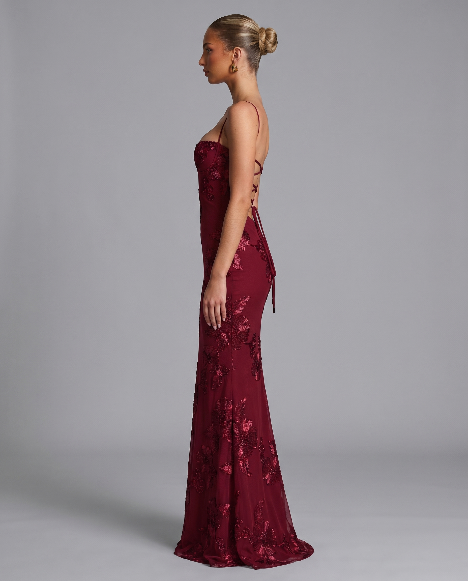 Floral Corset Maxi Dress with Lace-Up Back