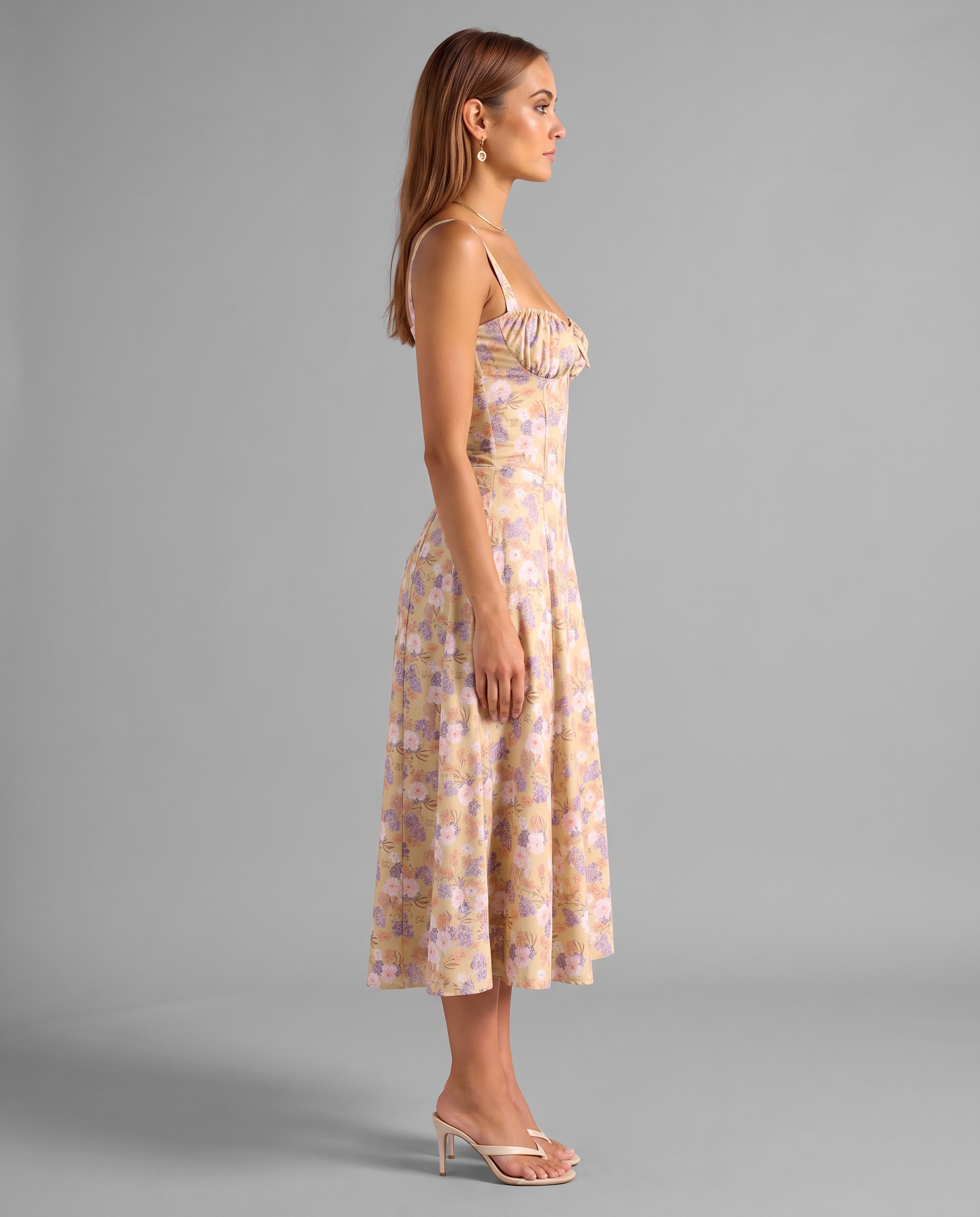 Floral Corset Midi Dress with Side Slit