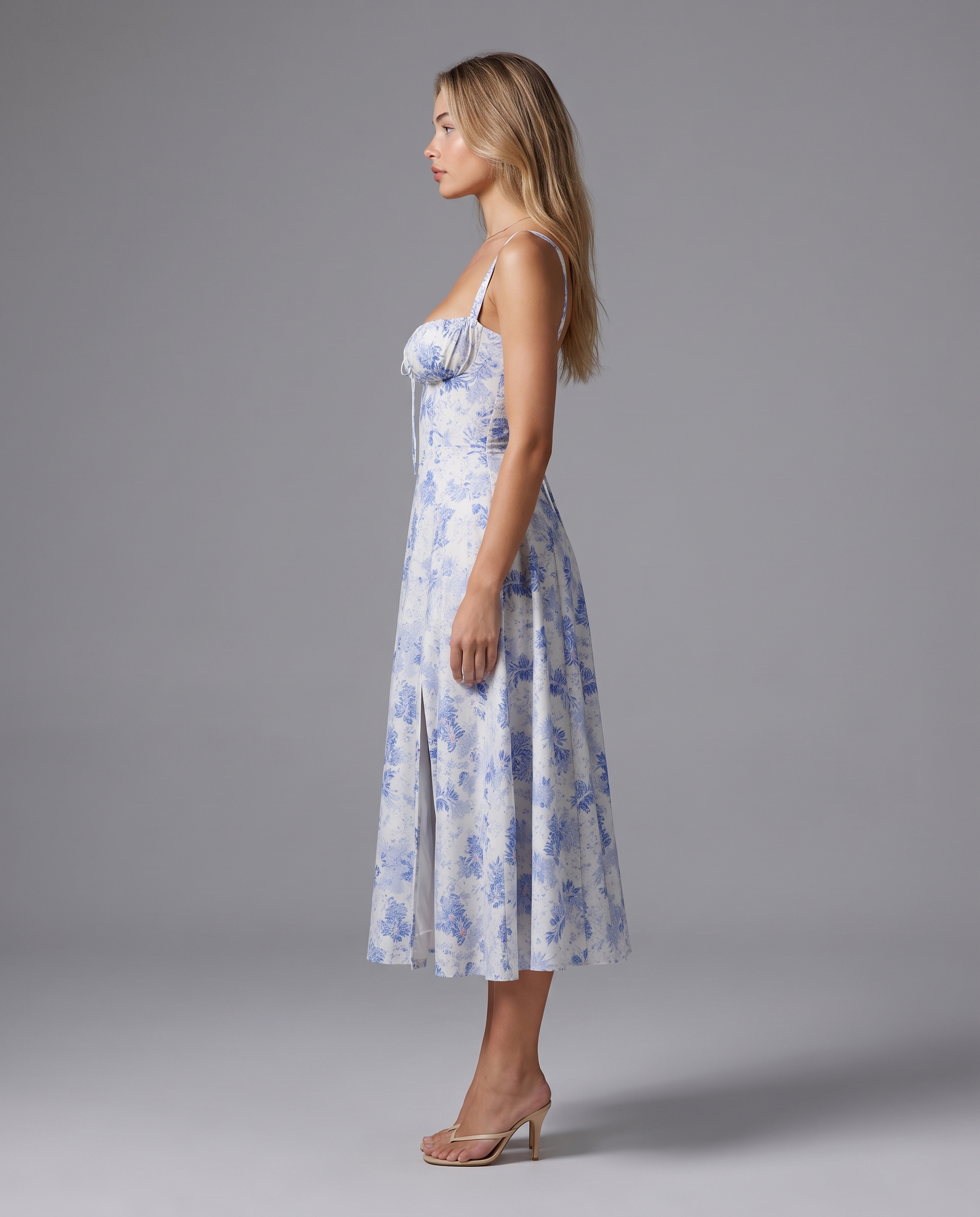 Floral Corset Midi Dress with Side Slit