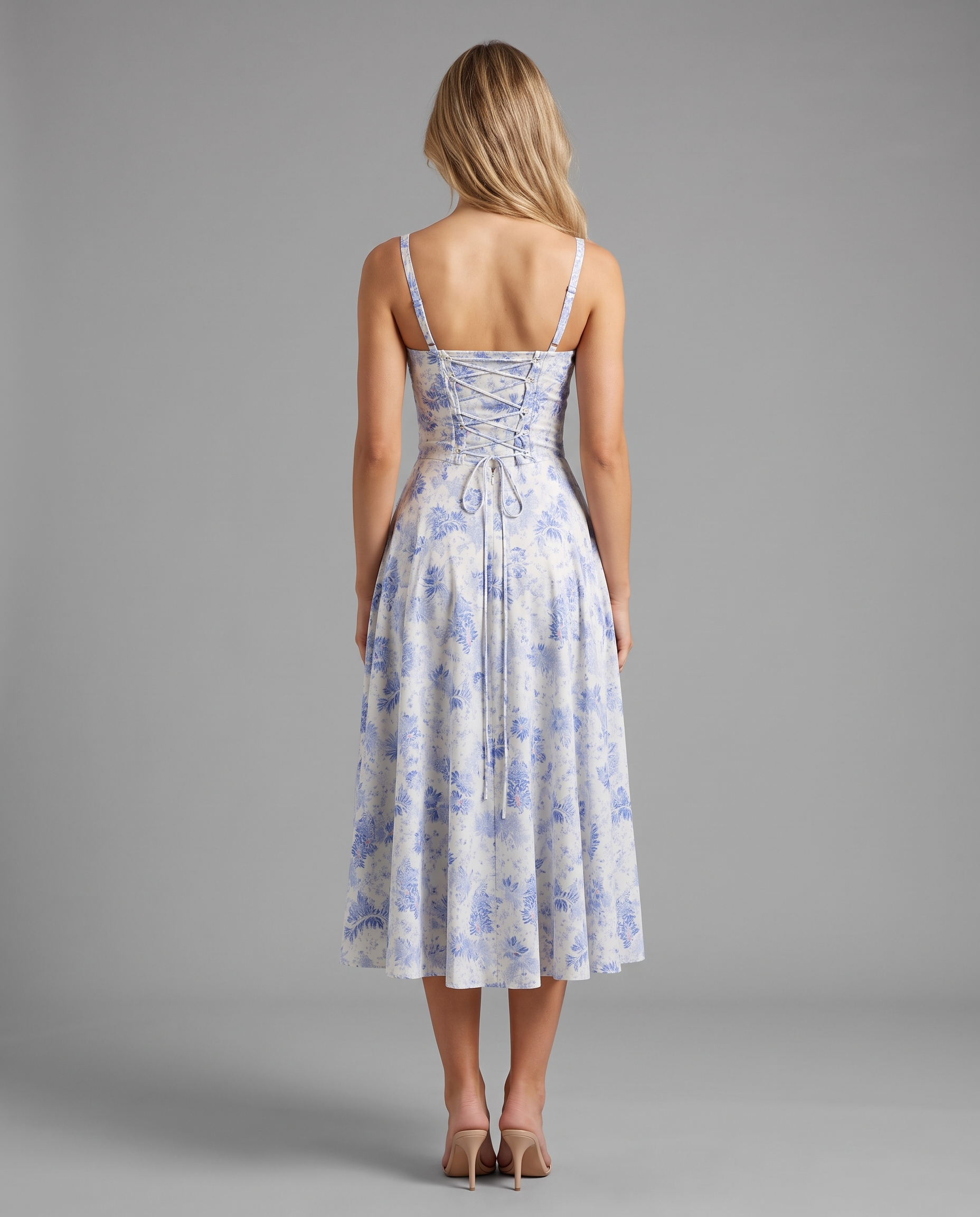 Floral Corset Midi Dress with Side Slit