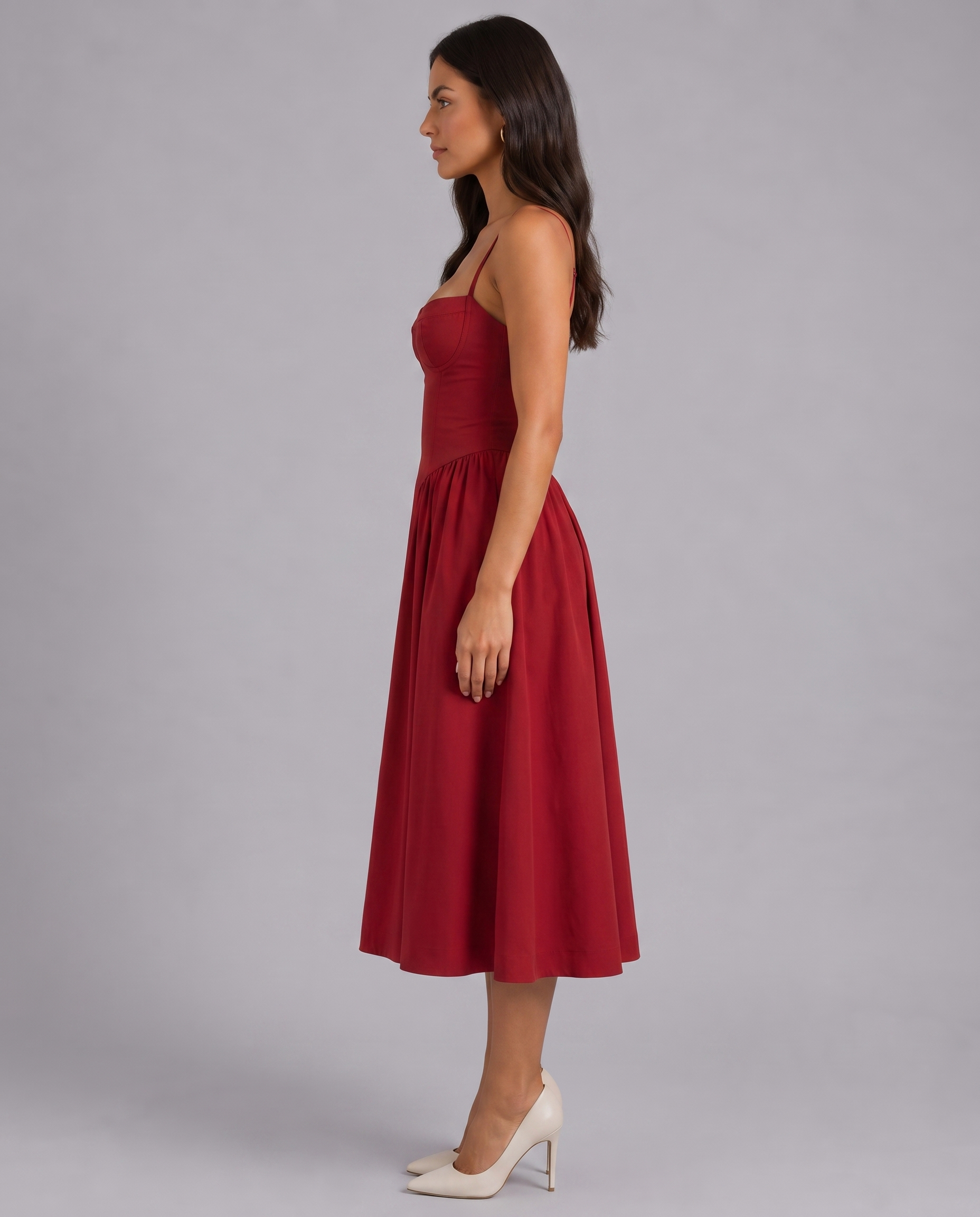 Floral Corset Sweetheart Neck Midi Dress