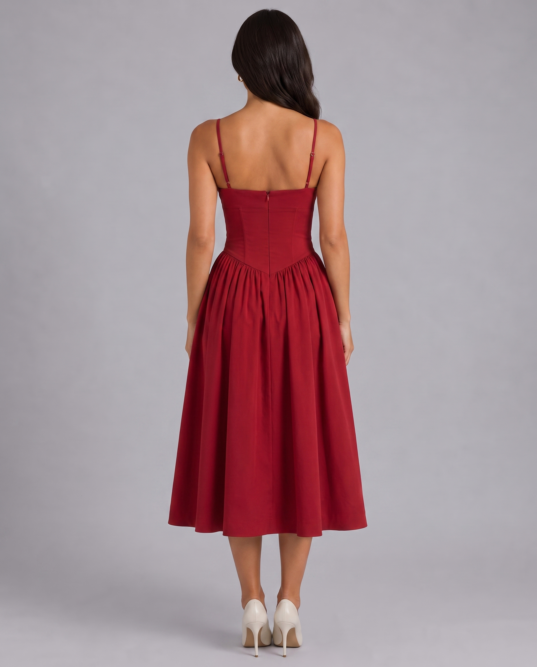 Floral Corset Sweetheart Neck Midi Dress