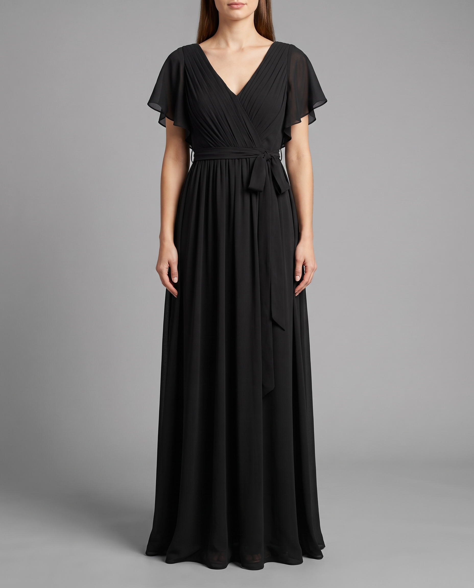Flutter Sleeve Floor-Length Chiffon Evening Dress