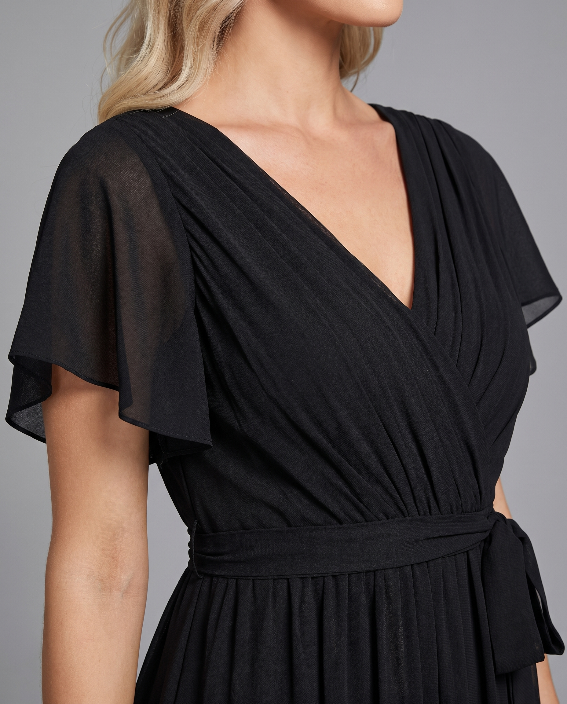 Flutter Sleeve Floor-Length Chiffon Evening Dress