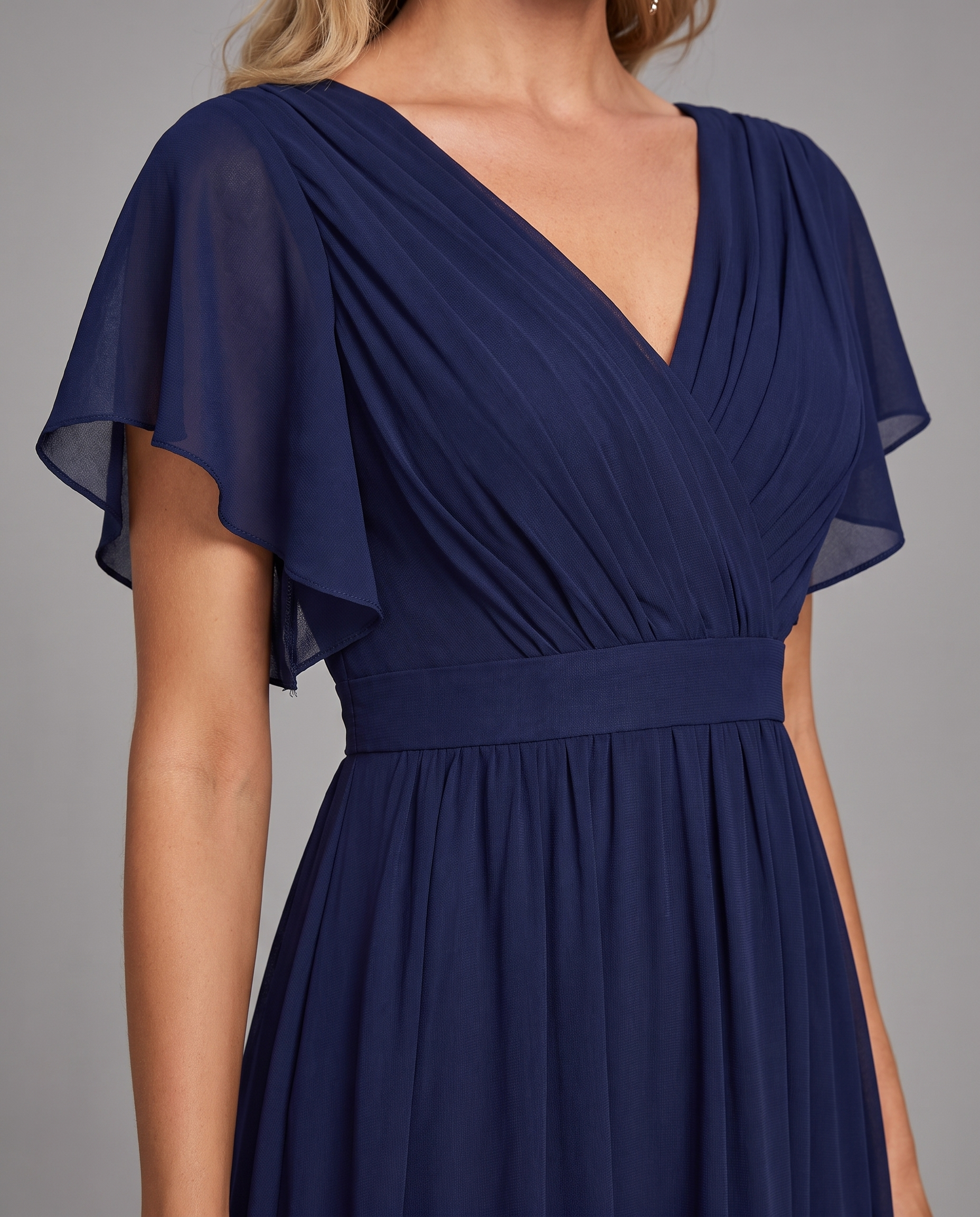Flutter Sleeve Floor-Length Chiffon Evening Dress