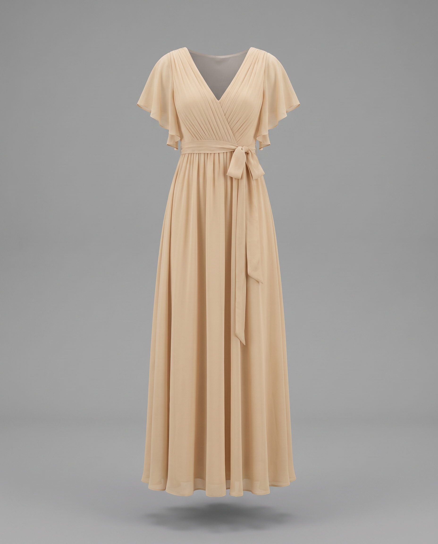 Flutter Sleeve Floor-Length Chiffon Evening Dress