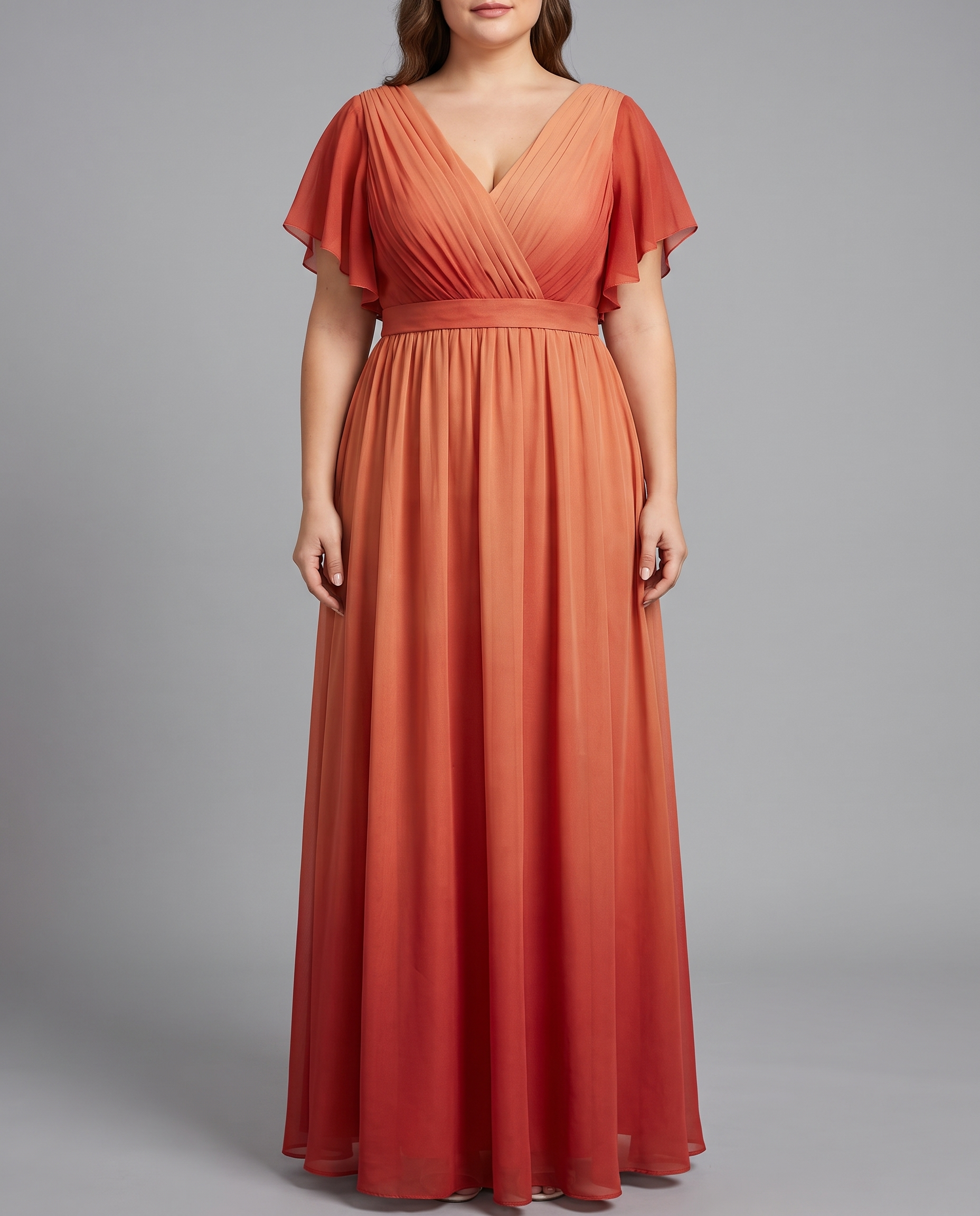 Flutter Sleeve Floor-Length Chiffon Evening Dress