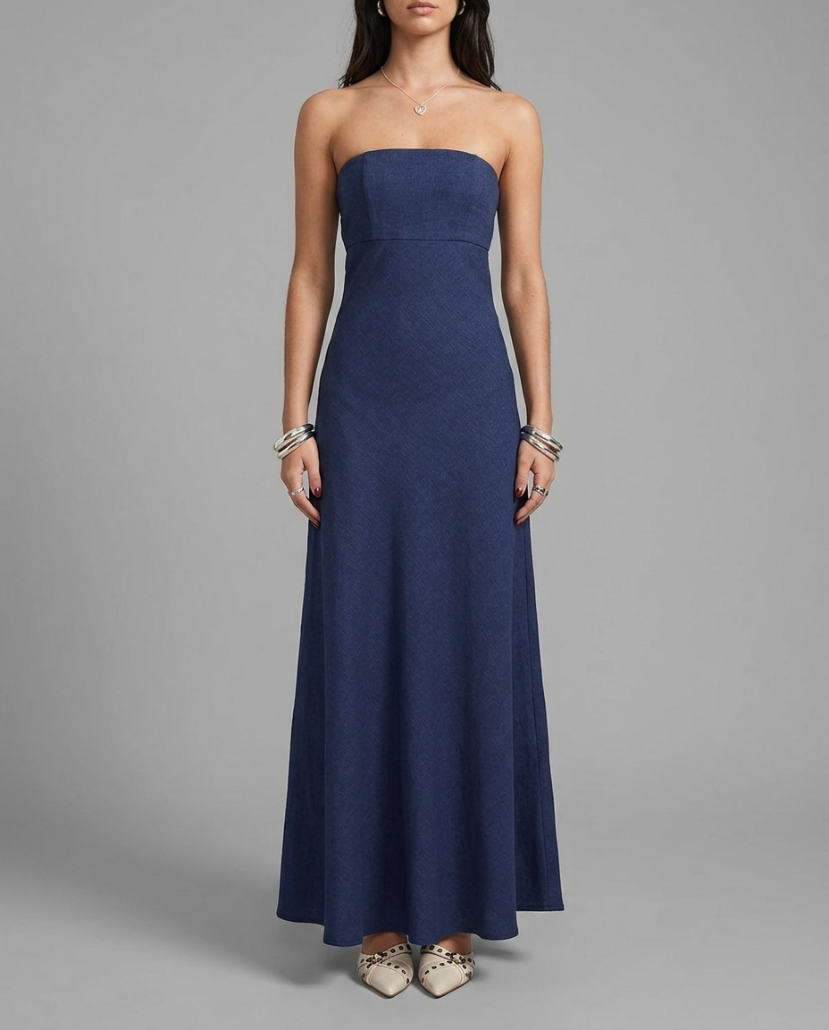 Navy Strapless Maxi Dress