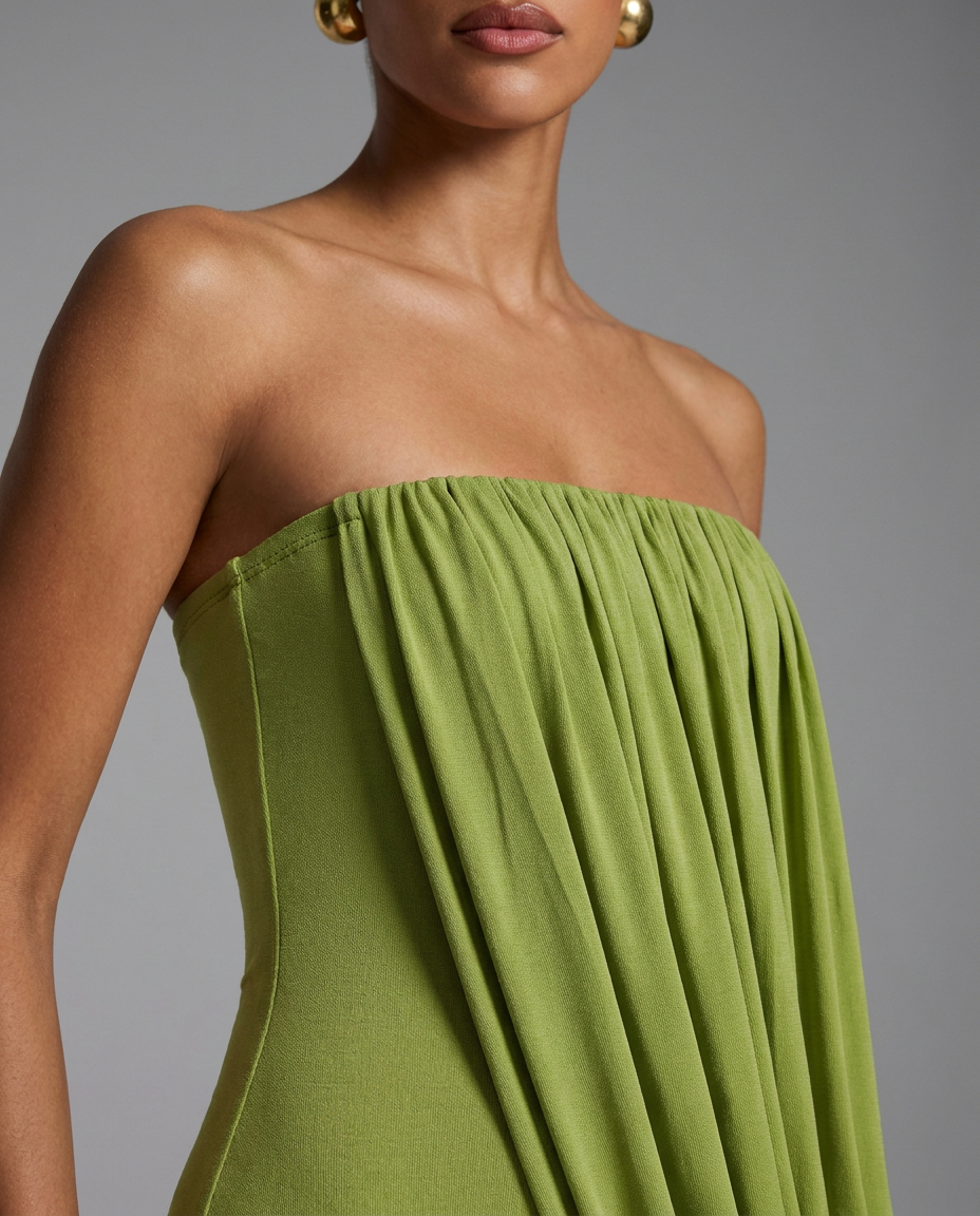 Olive Strapless Draped Maxi Dress