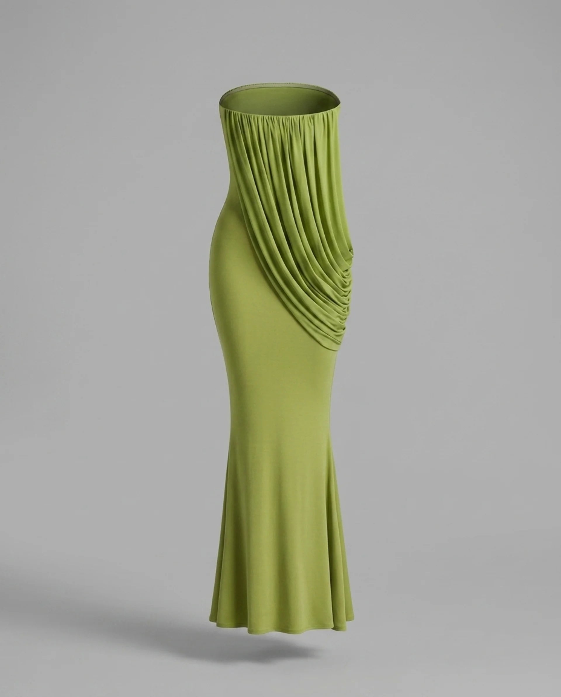 Olive Strapless Draped Maxi Dress