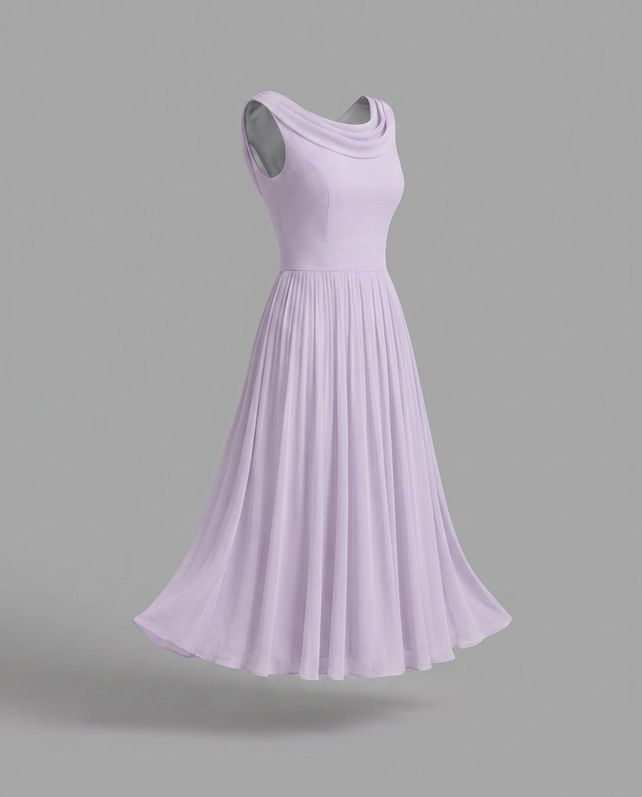Elegant Pleated Midi Dress with Draped Neckline