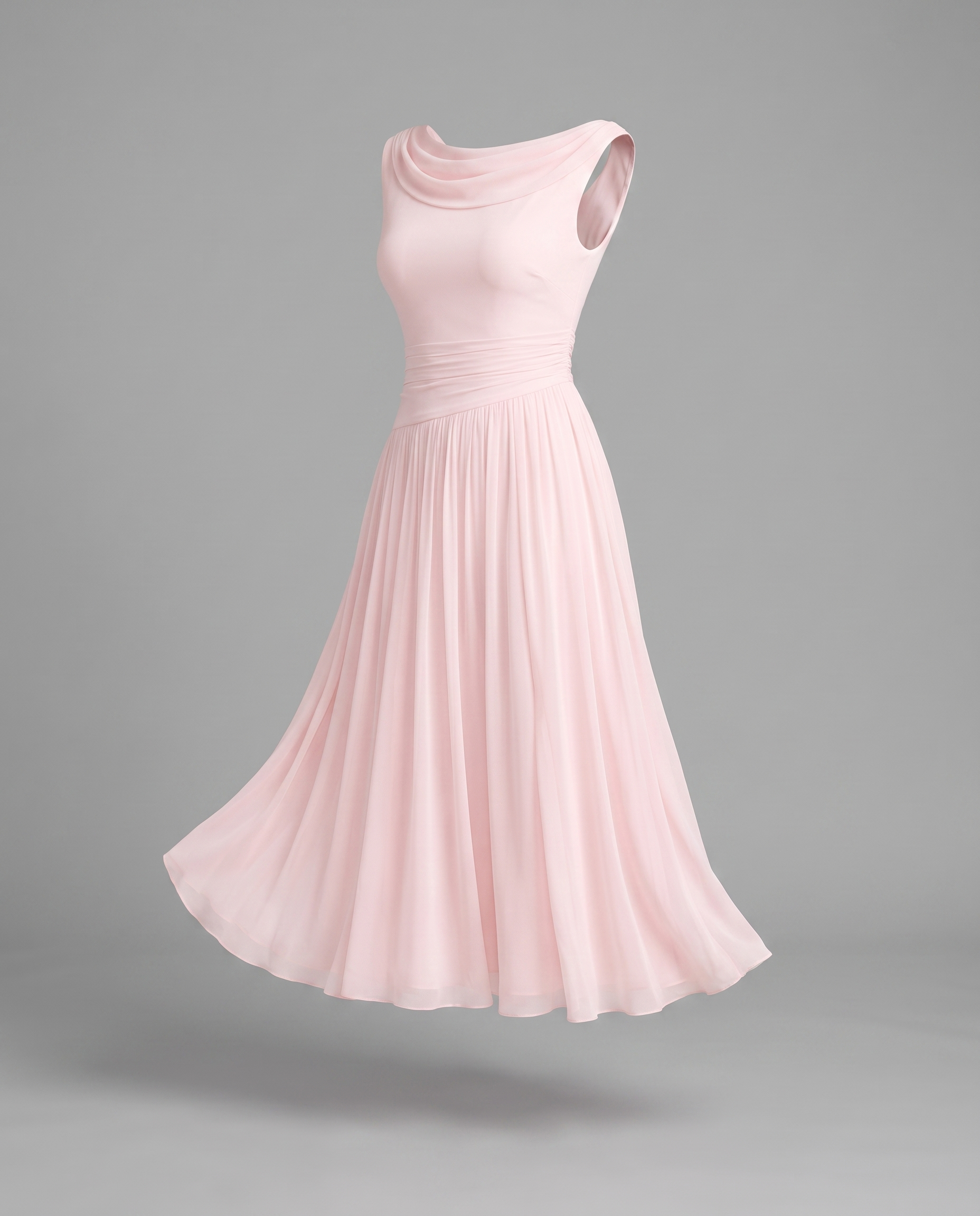 Elegant Pleated Midi Dress with Draped Neckline