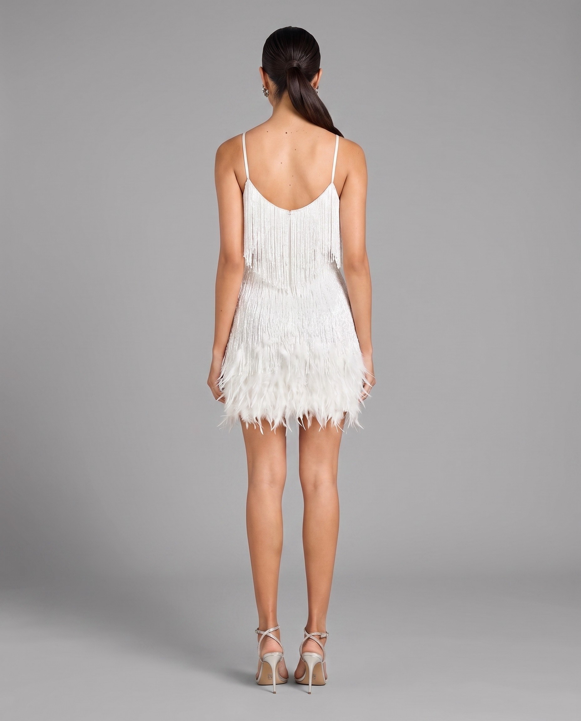 White Sequin Mini Dress – Feather Fringe Party Dress