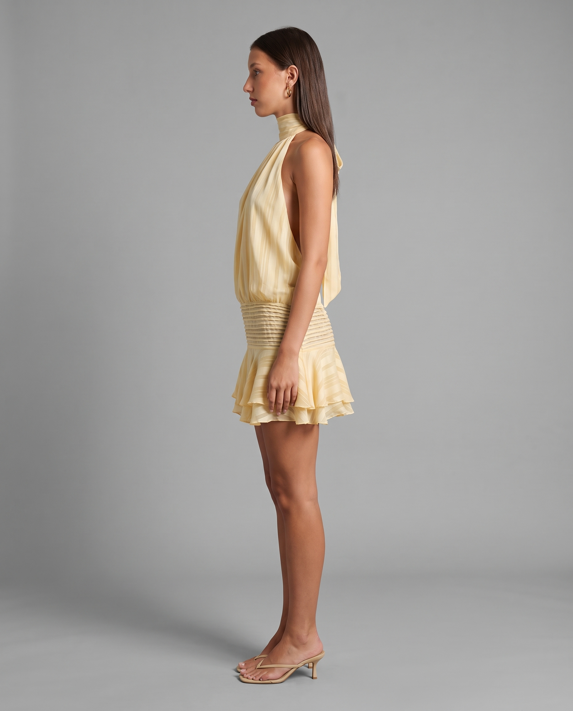 Yellow Chiffon Halterneck Mini Dress