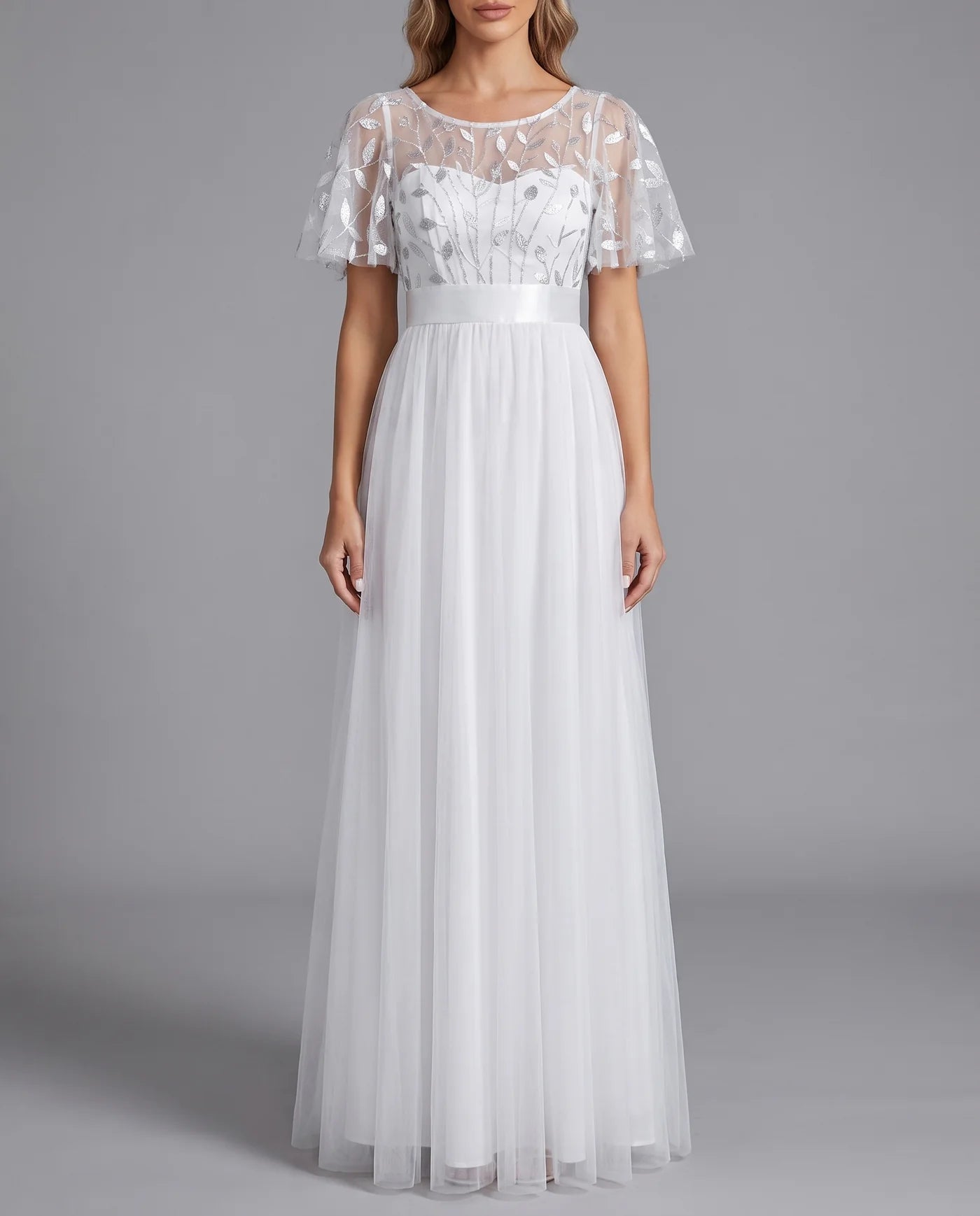 A-Line Short Sleeve Wedding Guest Maxi Dress