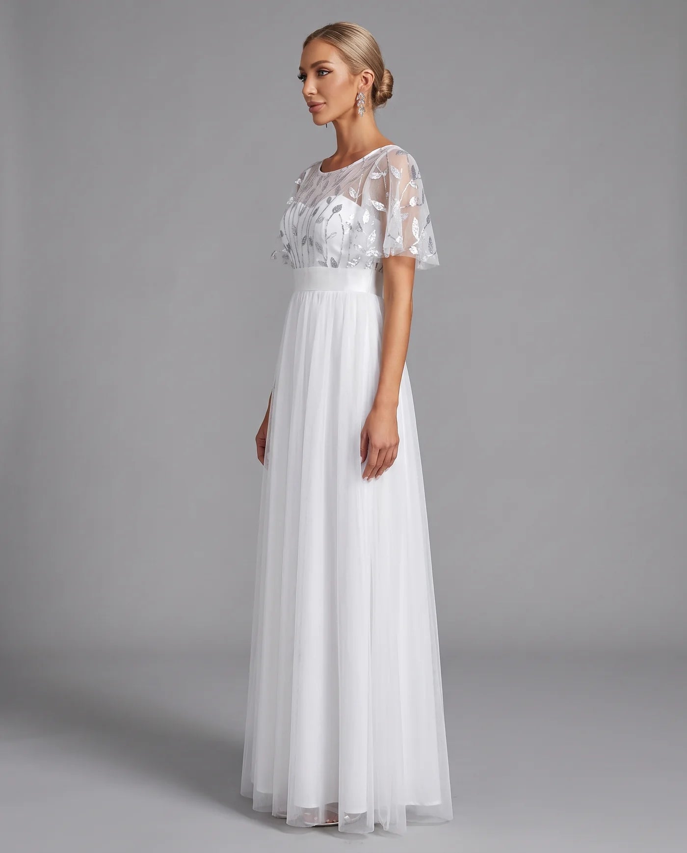 A-Line Short Sleeve Wedding Guest Maxi Dress