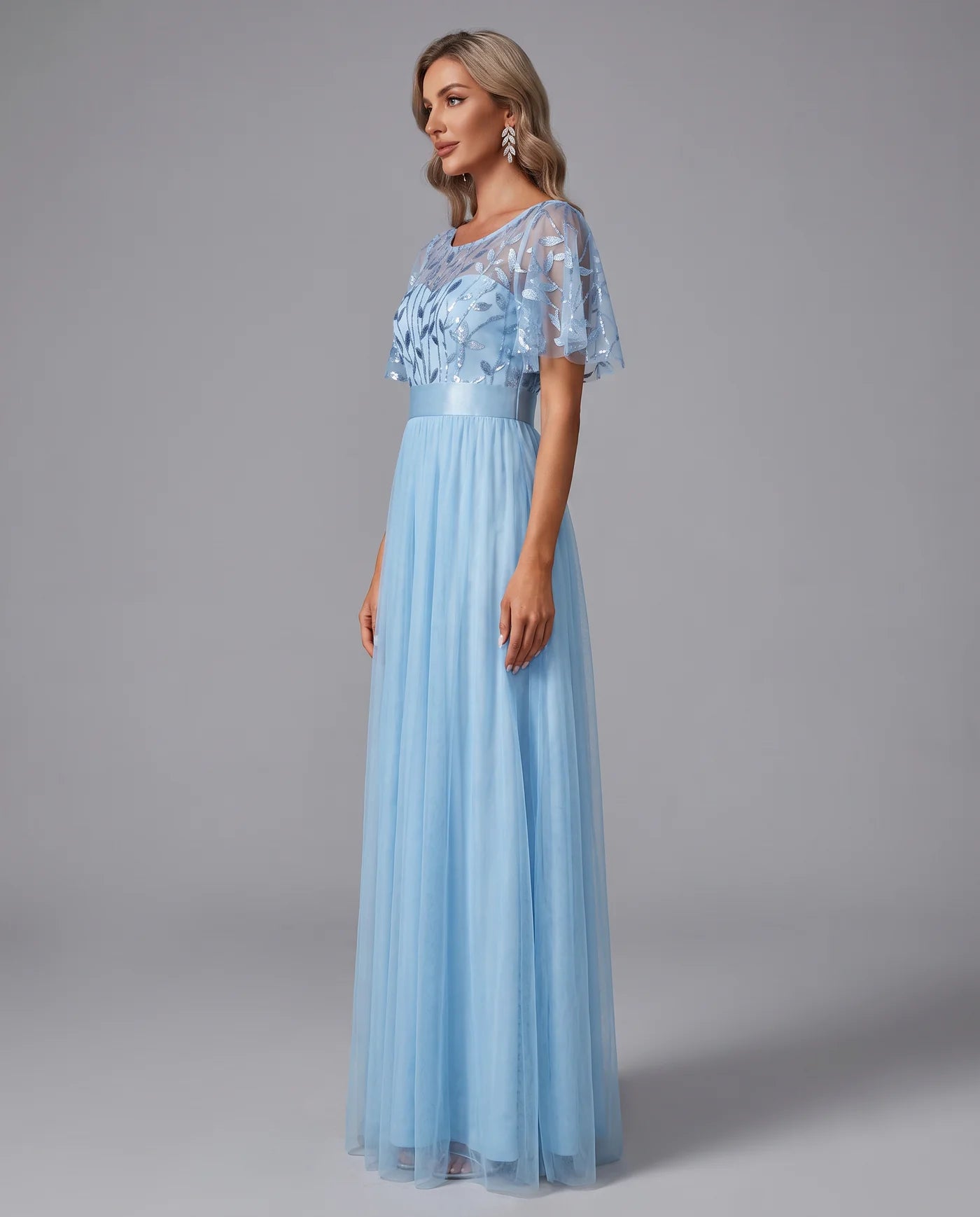 A-Line Short Sleeve Wedding Guest Maxi Dress