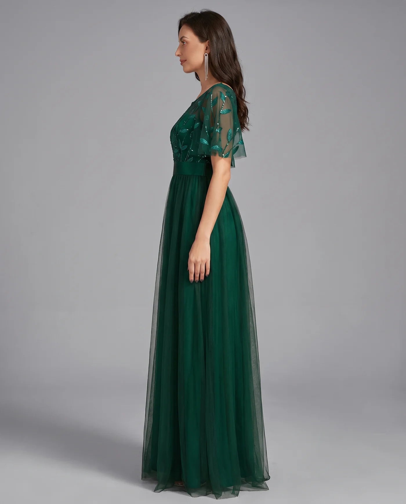 A-Line Short Sleeve Wedding Guest Maxi Dress