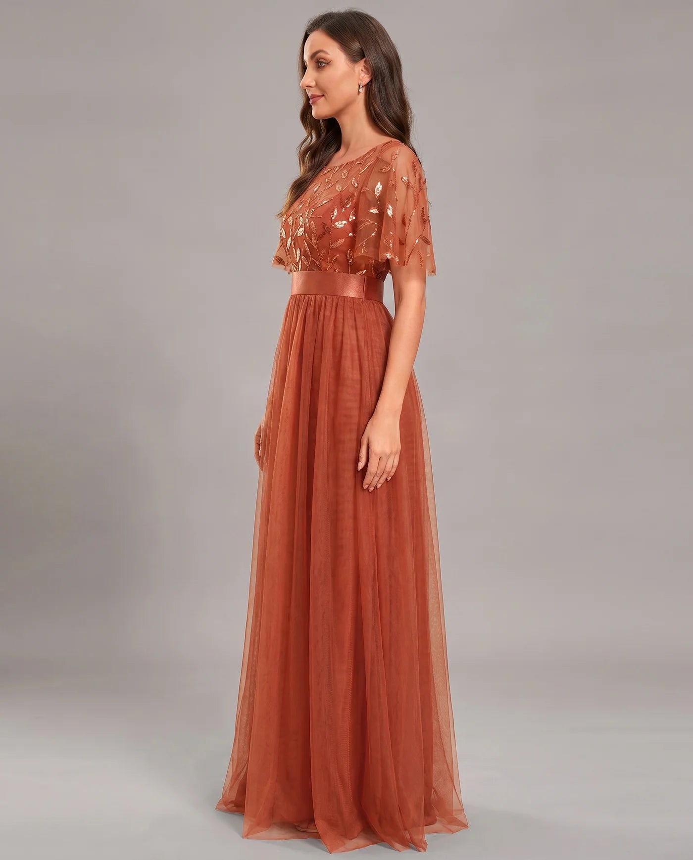 A-Line Short Sleeve Wedding Guest Maxi Dress
