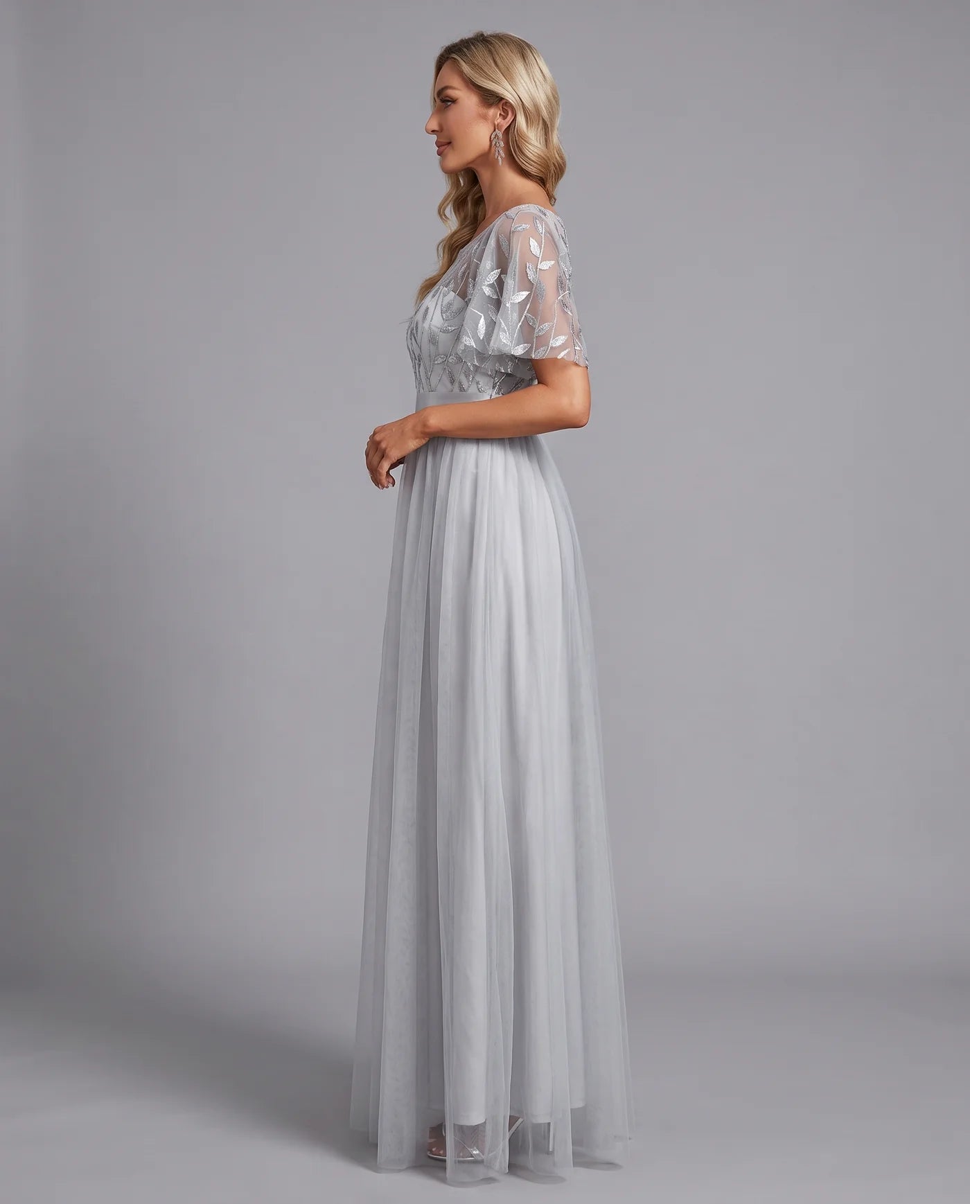A-Line Short Sleeve Wedding Guest Maxi Dress