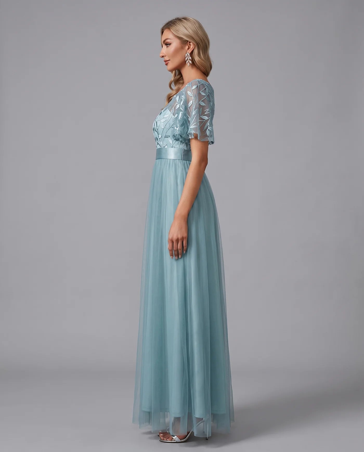 A-Line Short Sleeve Wedding Guest Maxi Dress