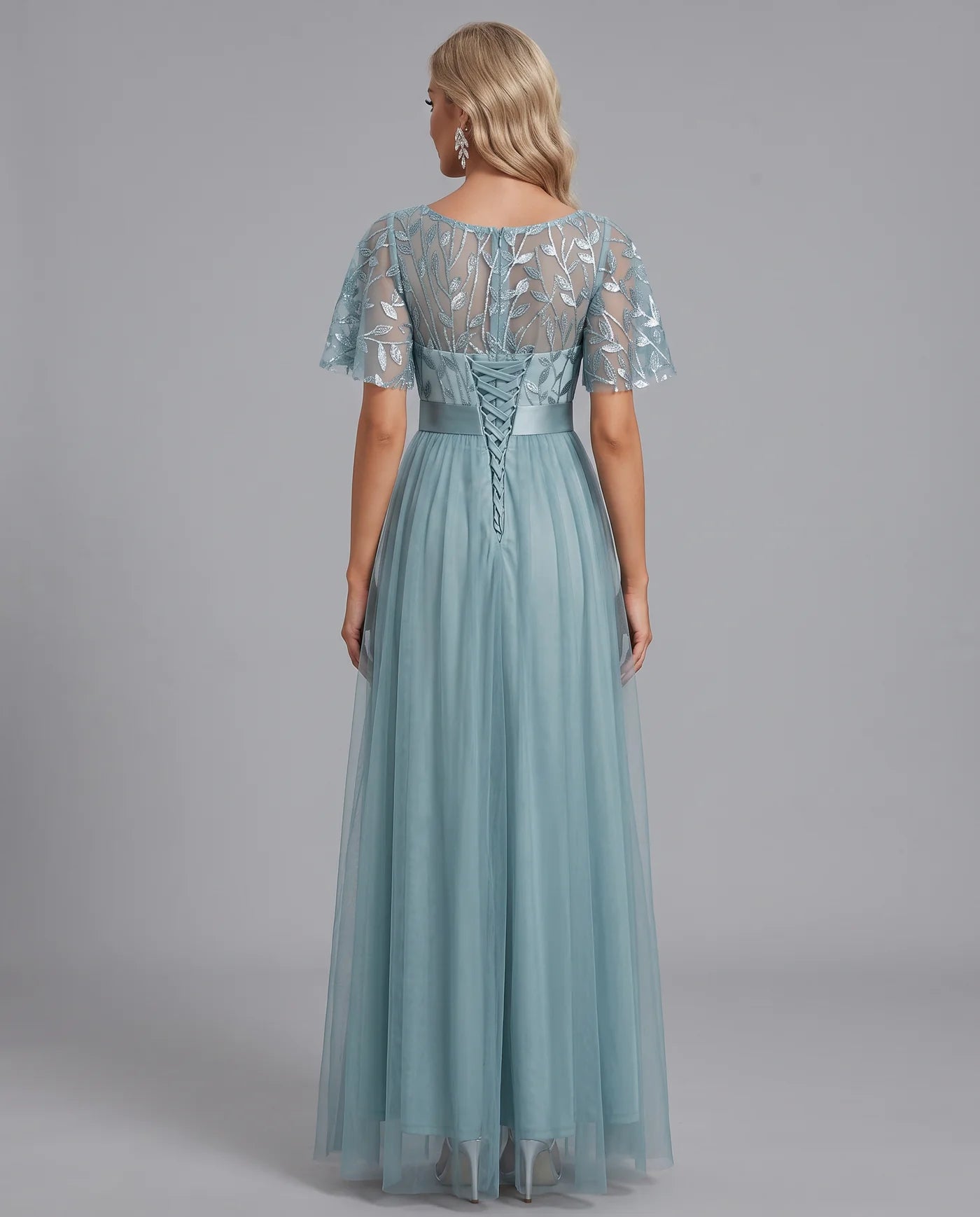 A-Line Short Sleeve Wedding Guest Maxi Dress