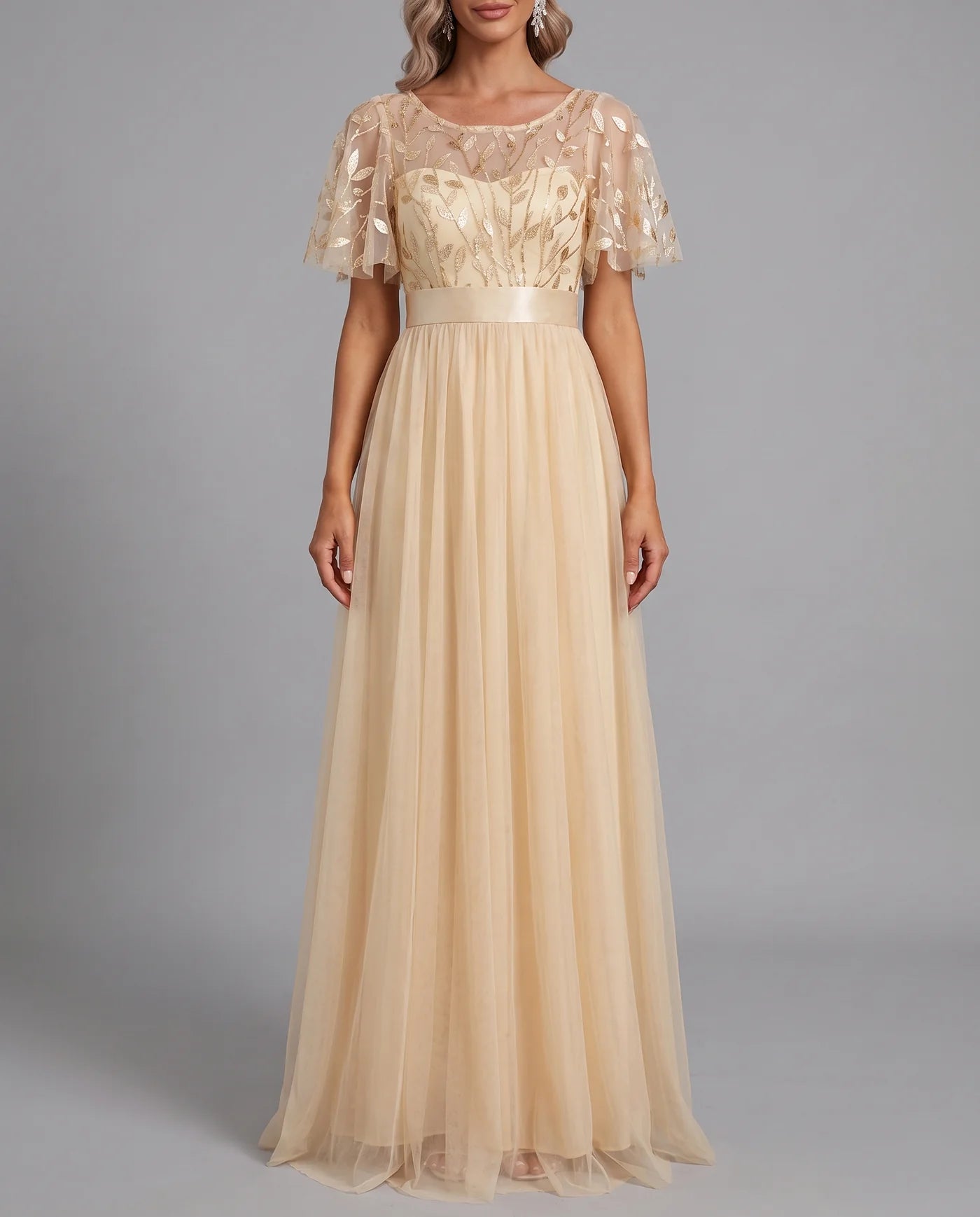 A-Line Short Sleeve Wedding Guest Maxi Dress