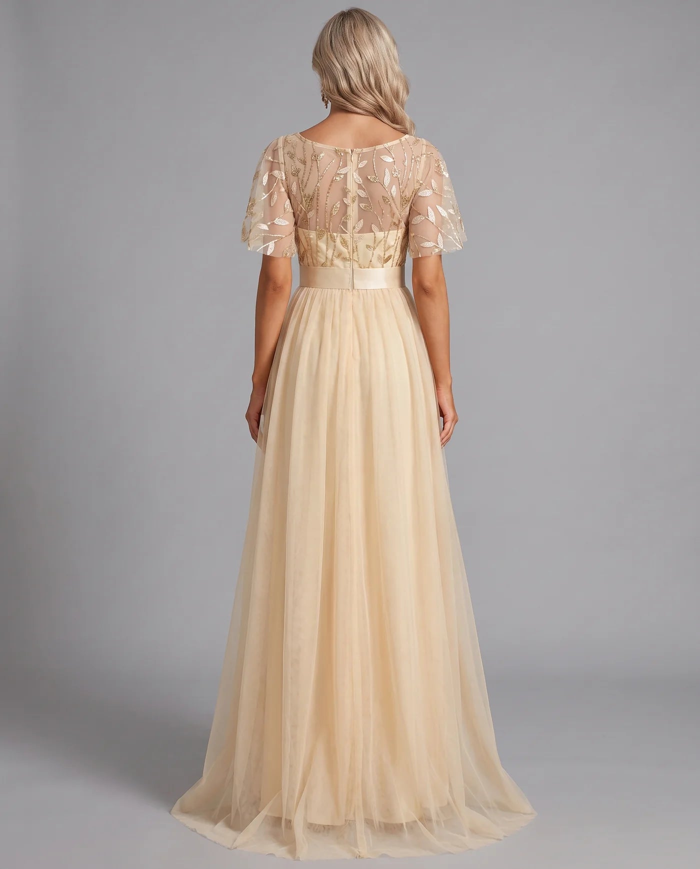 A-Line Short Sleeve Wedding Guest Maxi Dress