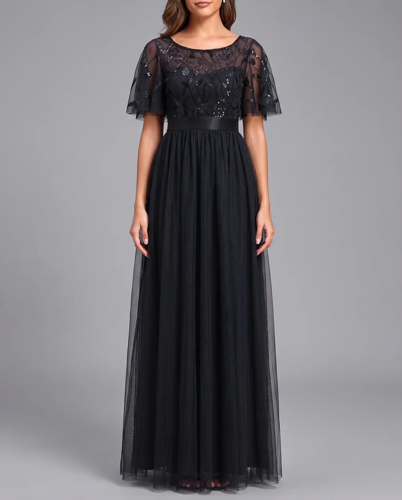 A-Line Short Sleeve Wedding Guest Maxi Dress