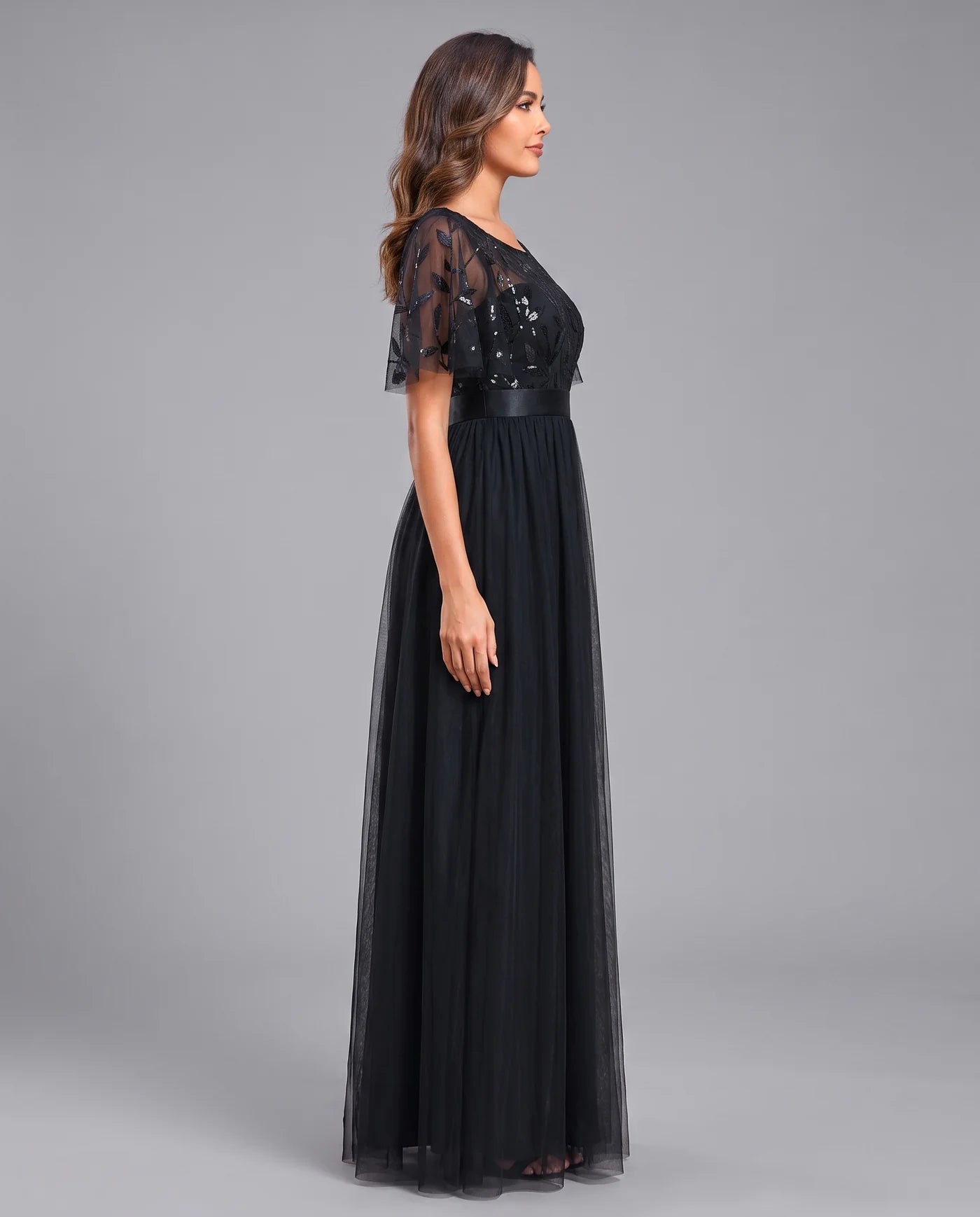 A-Line Short Sleeve Wedding Guest Maxi Dress