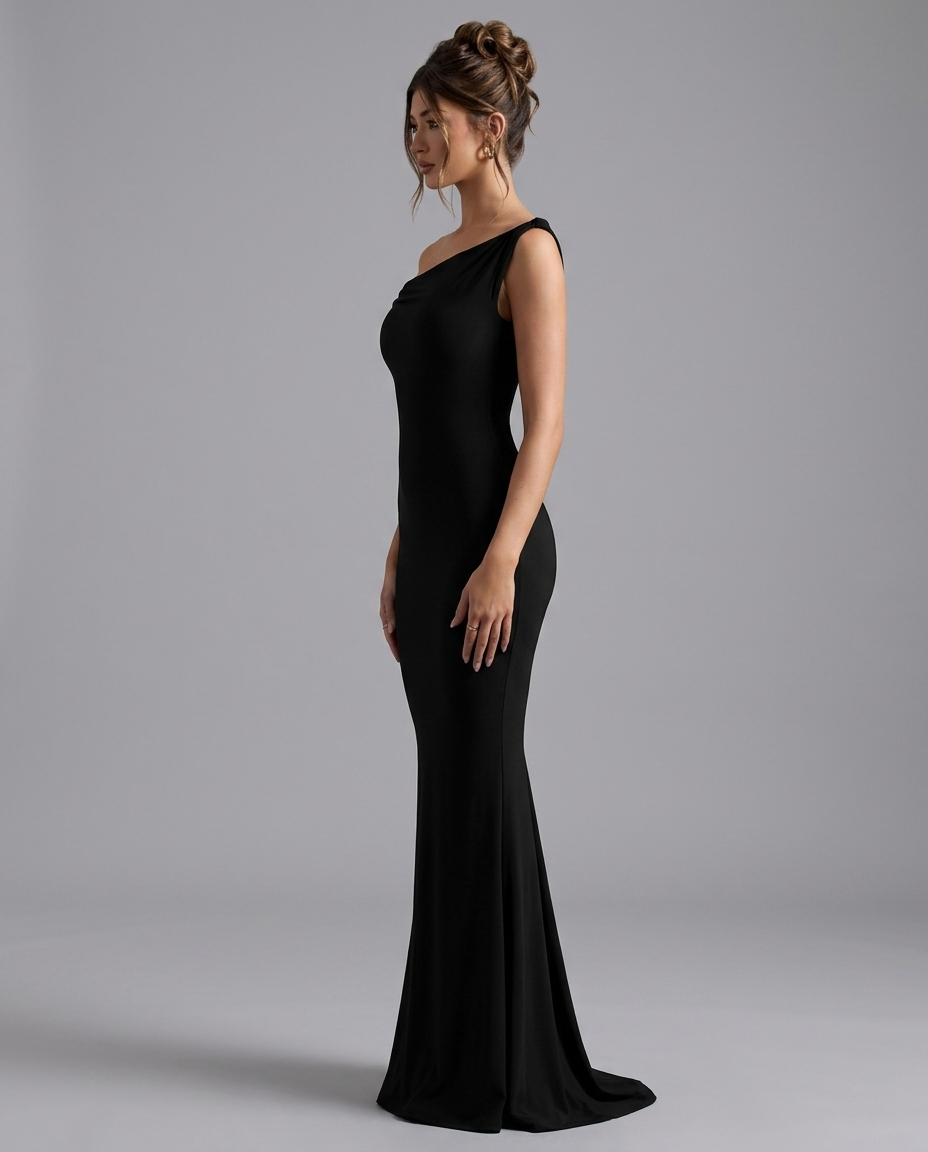 Black Twisted Asymmetric Maxi Dress