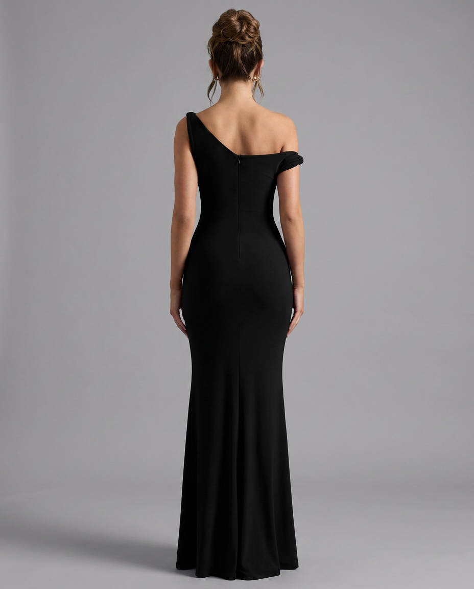 Black Twisted Asymmetric Maxi Dress