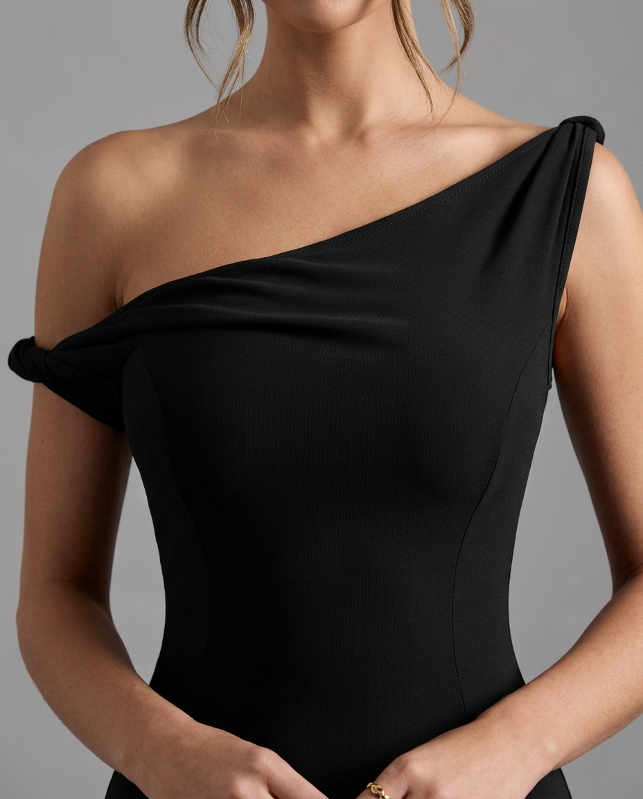 Black Twisted Asymmetric Maxi Dress