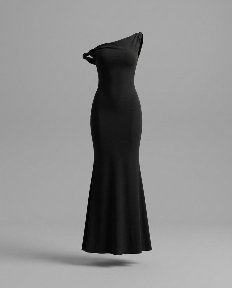 Black Twisted Asymmetric Maxi Dress