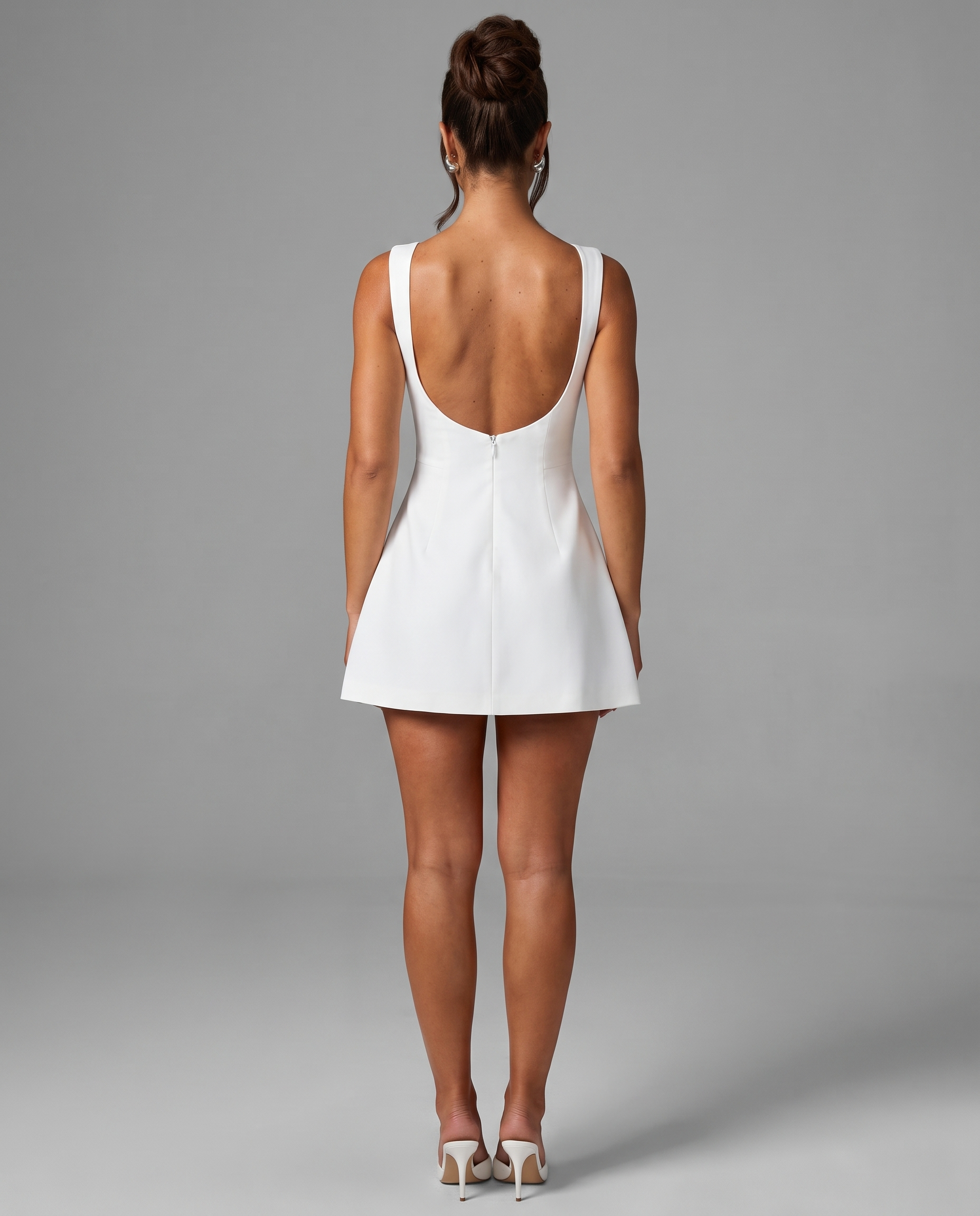 Boat-Neck A-Line Mini Dress White