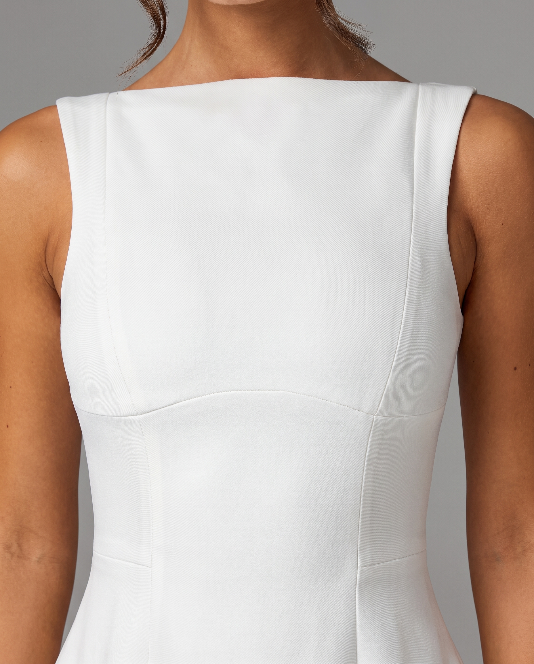 Boat-Neck A-Line Mini Dress White