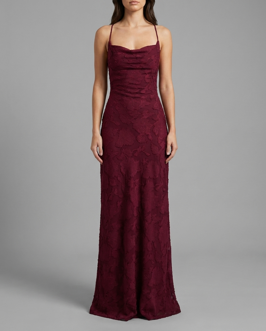 Celina Maxi Dress Burgundy Jacquard