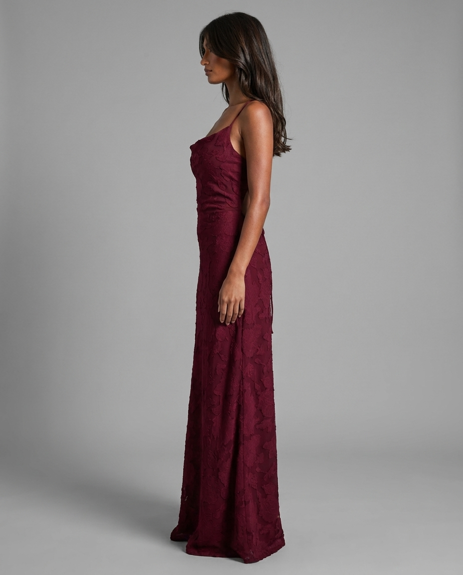 Celina Maxi Dress Burgundy Jacquard