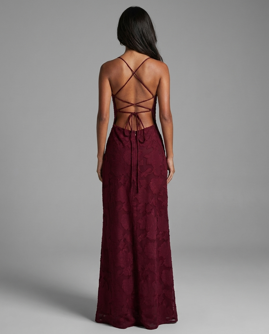 Celina Maxi Dress Burgundy Jacquard
